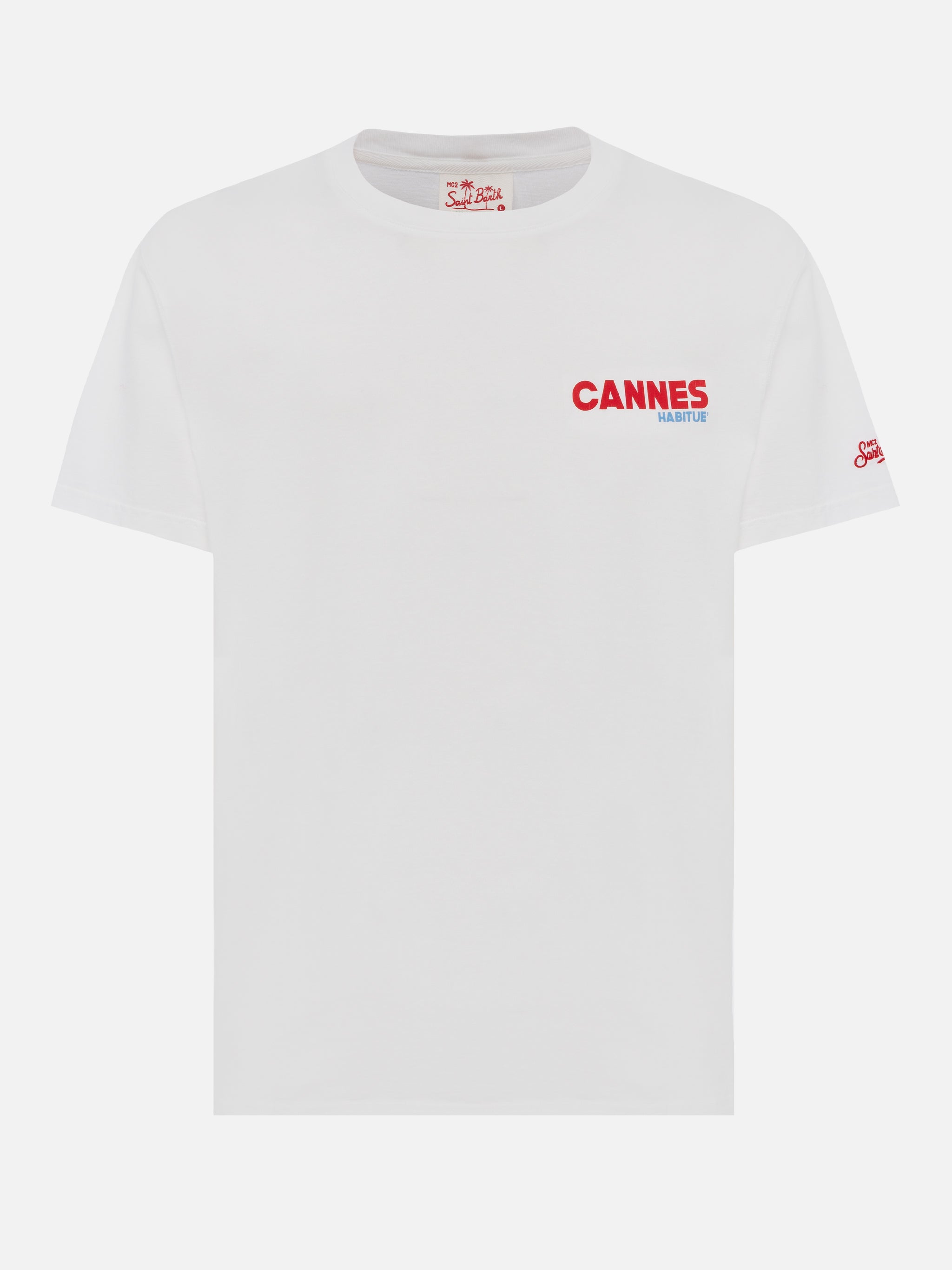 Organic Cotton T-Shirt With Cannes Postcard Print White