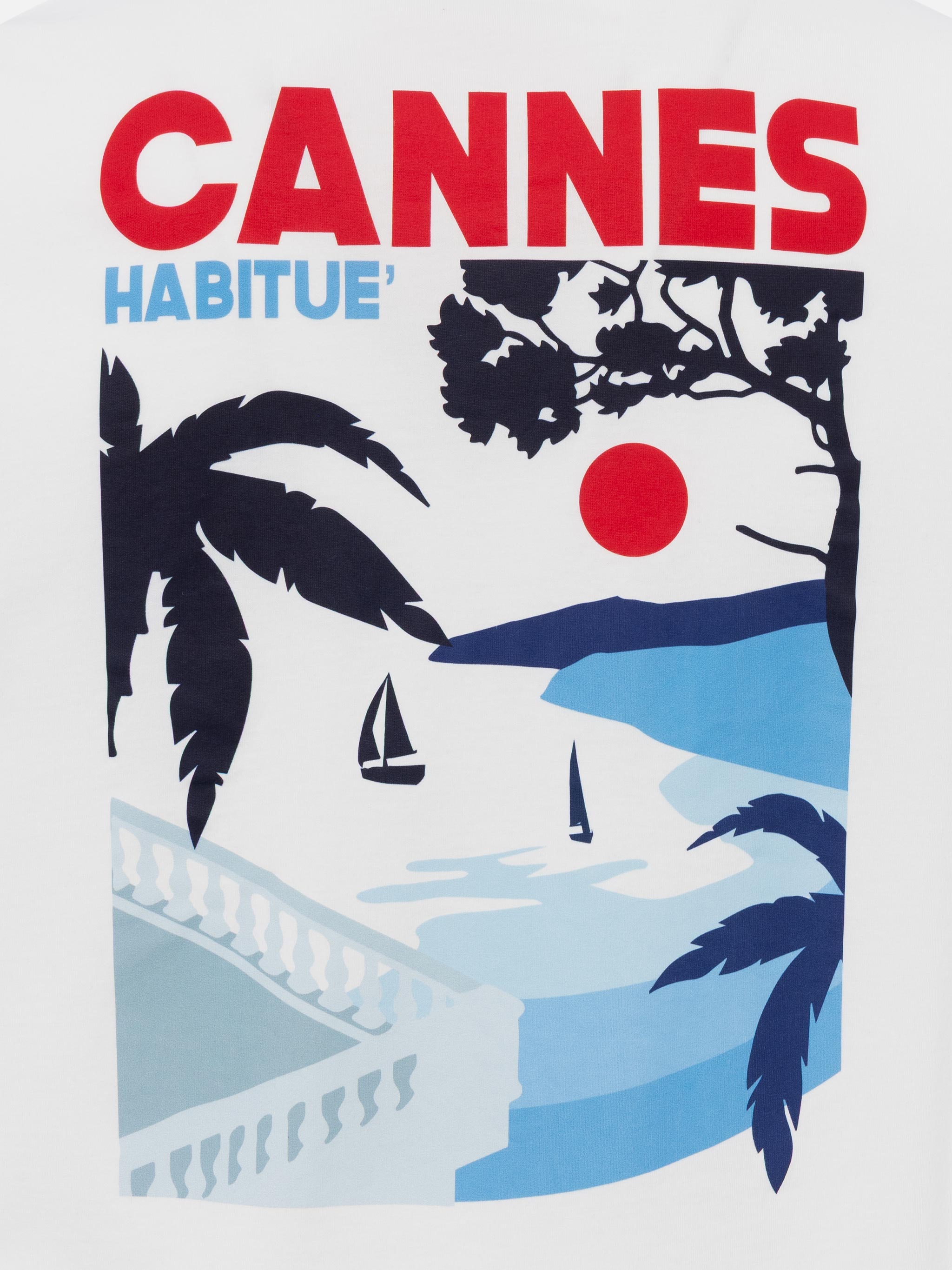 Organic Cotton T-Shirt With Cannes Postcard Print White