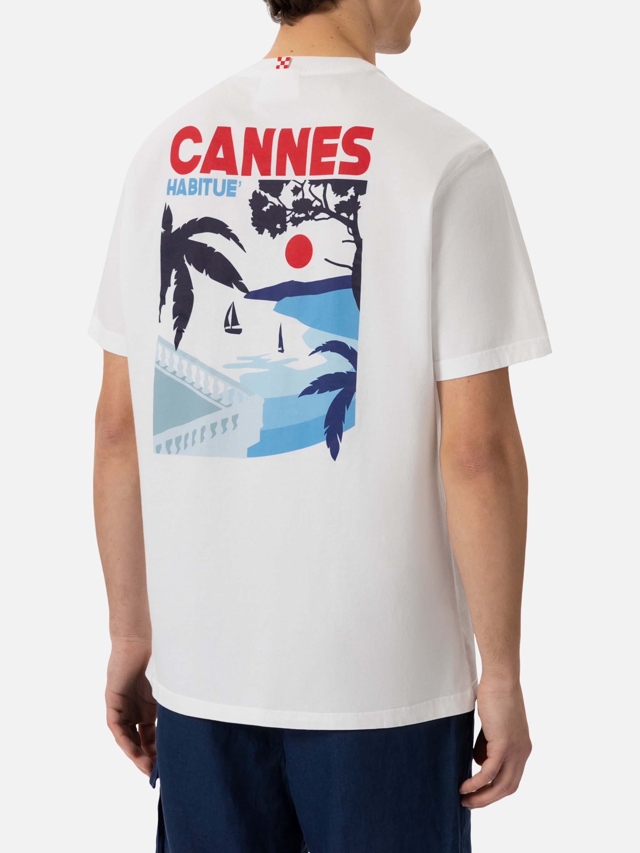 Organic Cotton T-Shirt With Cannes Postcard Print White