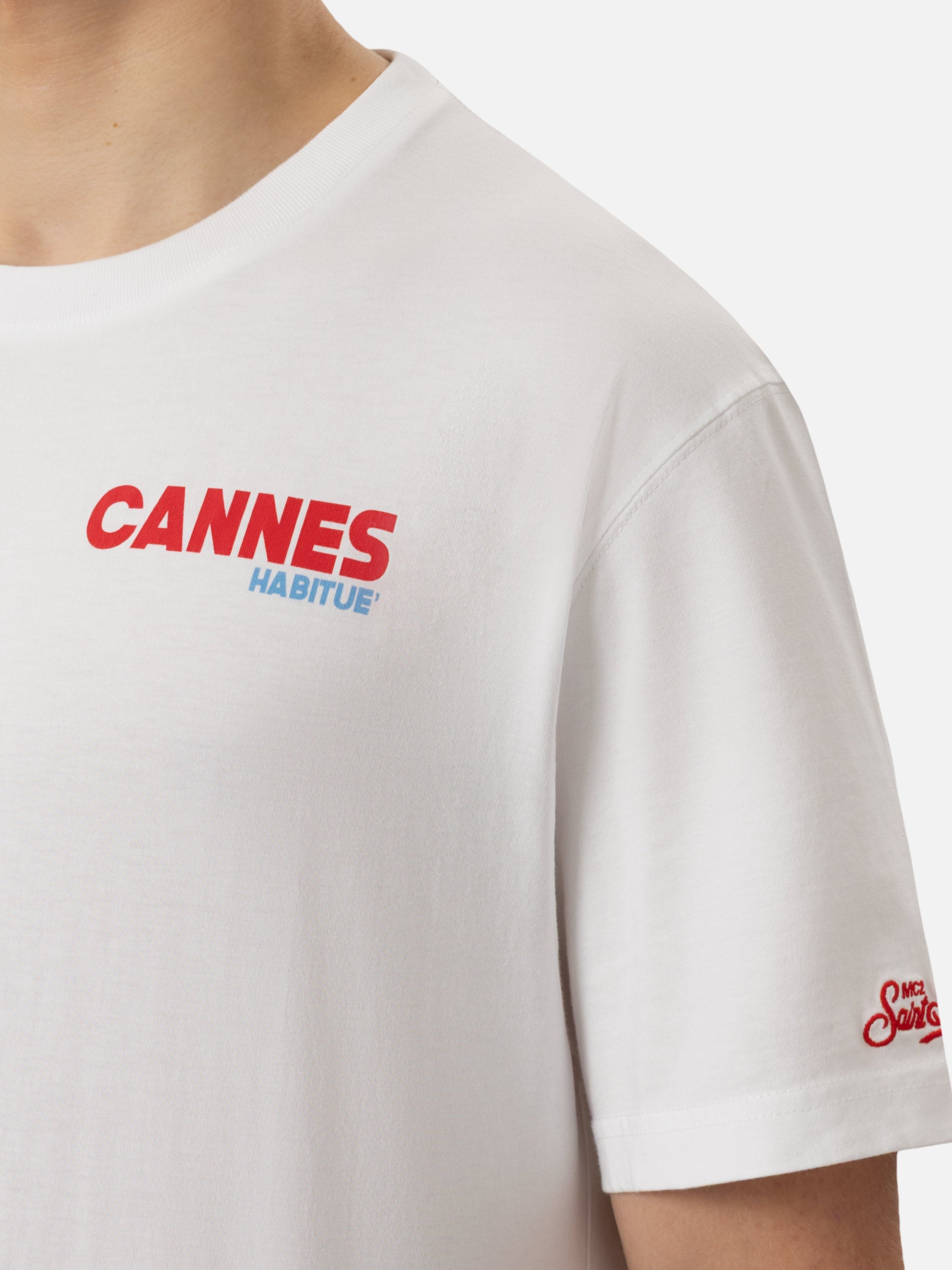 Organic Cotton T-Shirt With Cannes Postcard Print White
