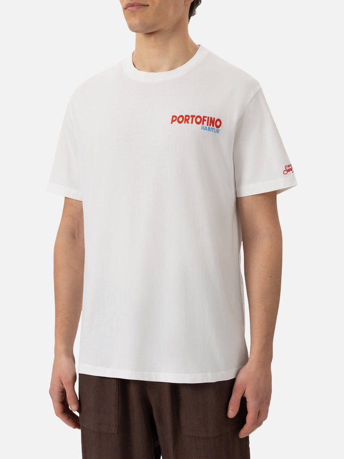 Cotton T-Shirt With Portofino Postcard Print White