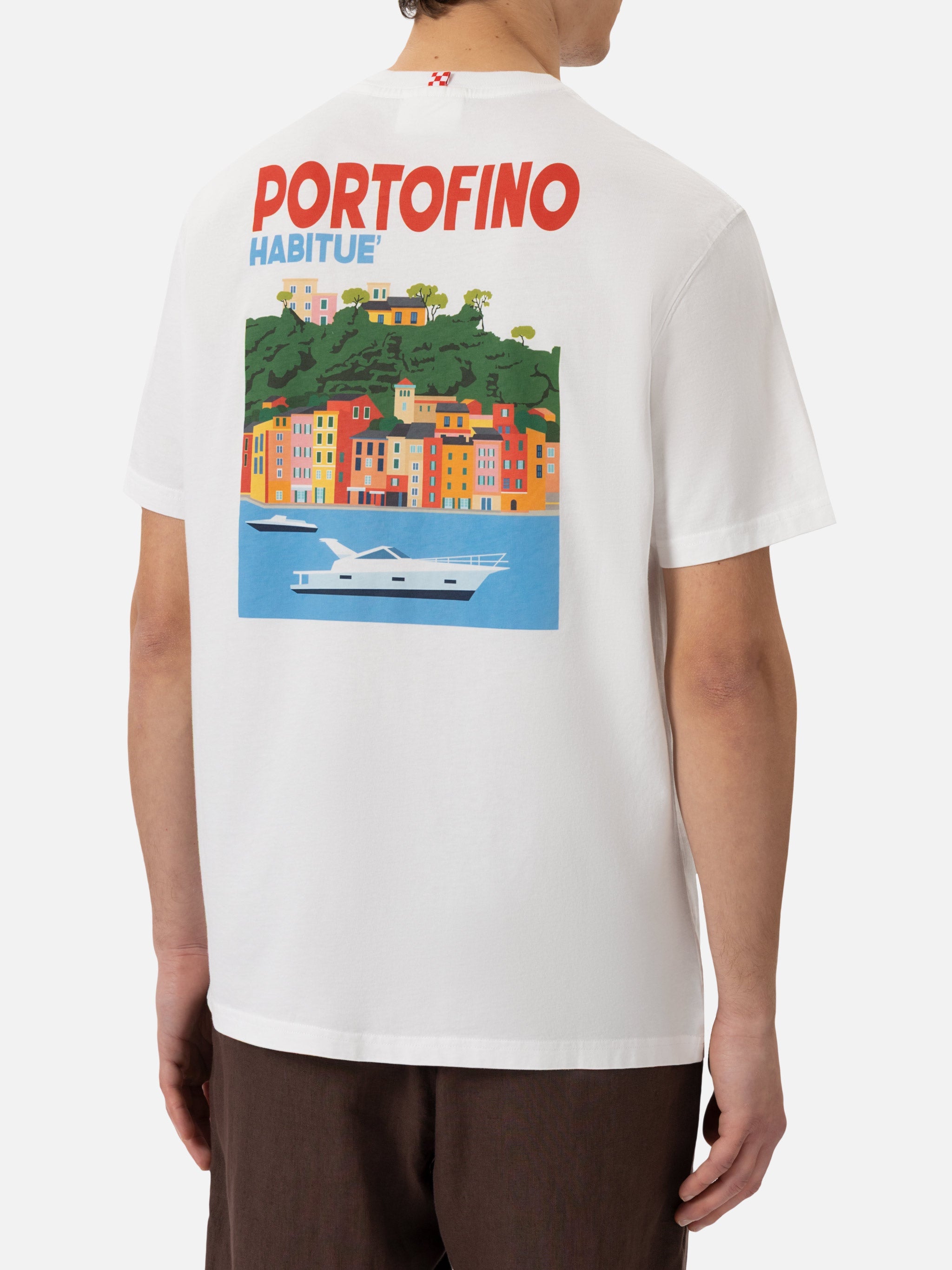 Cotton T-Shirt With Portofino Postcard Print White