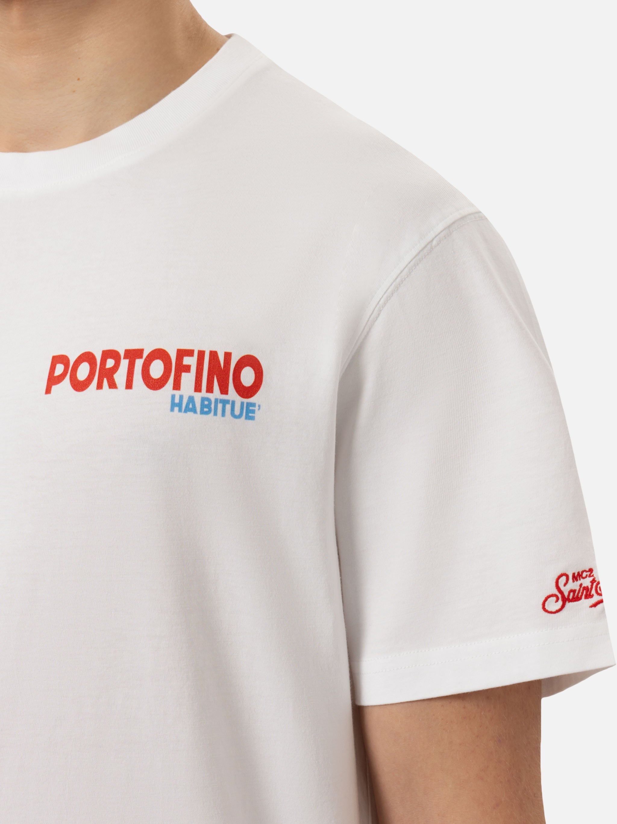 Cotton T-Shirt With Portofino Postcard Print White