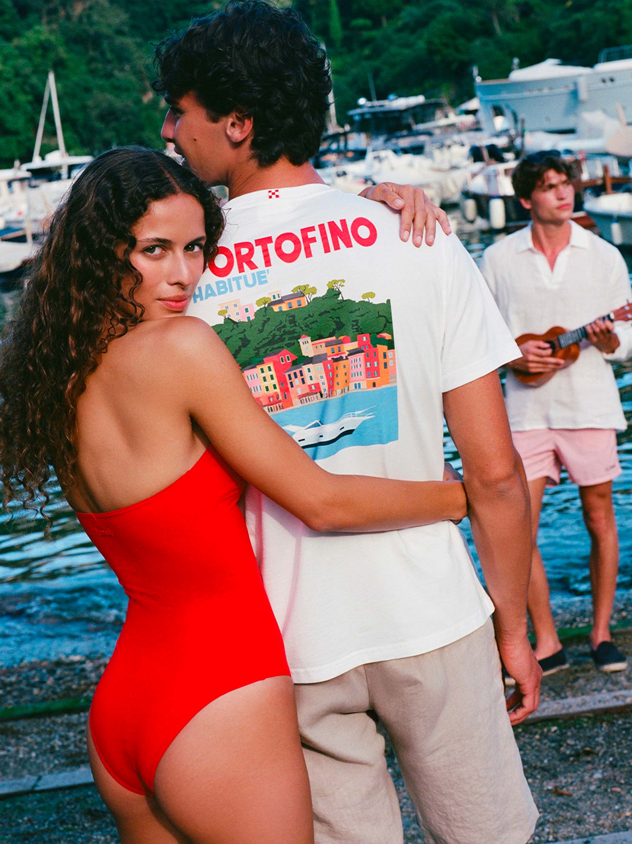 Cotton T-Shirt With Portofino Postcard Print White