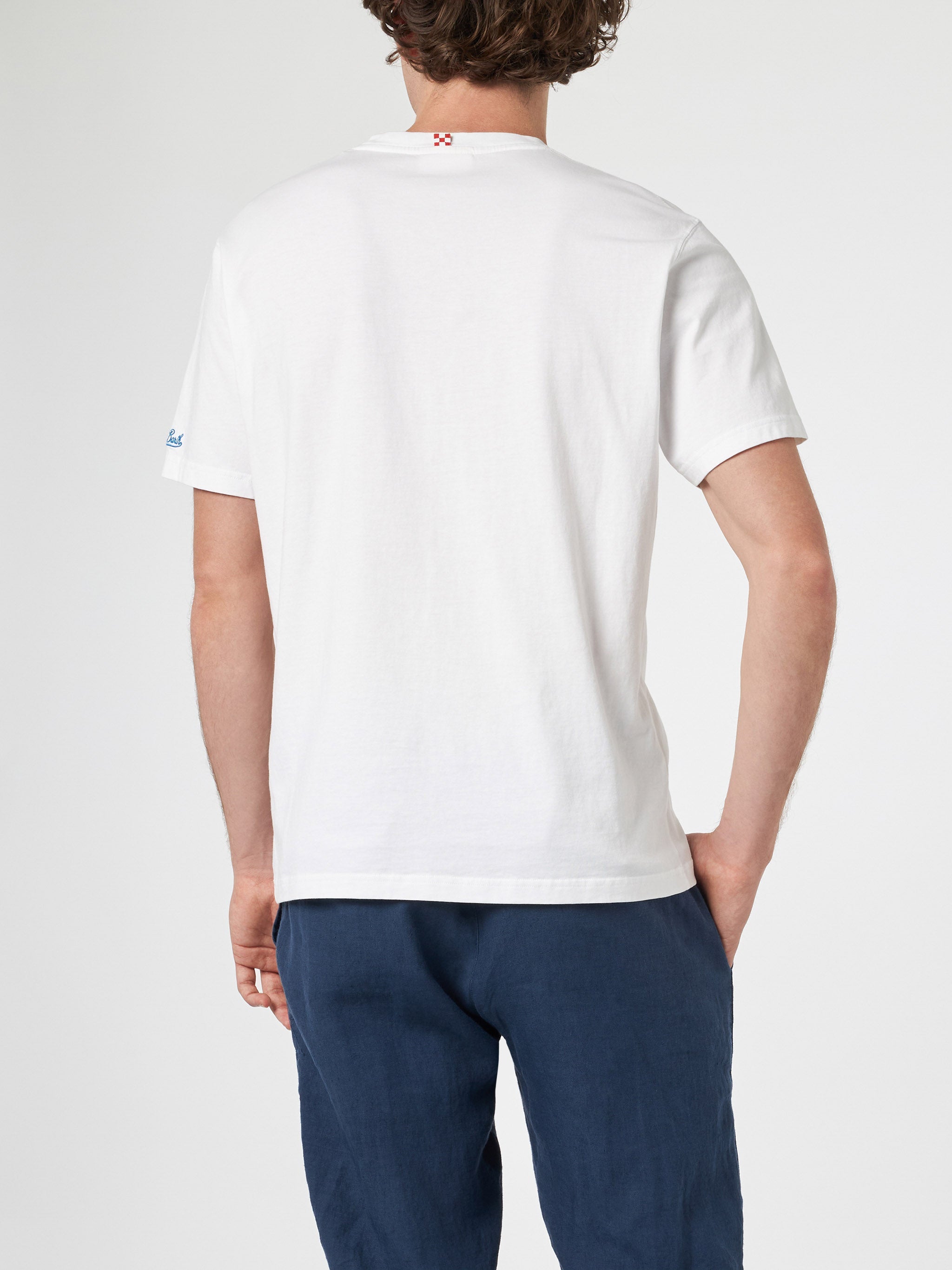 Man Cotton T-Shirt With Panda Print And Italian Surfer Embroidery | Special Edition White