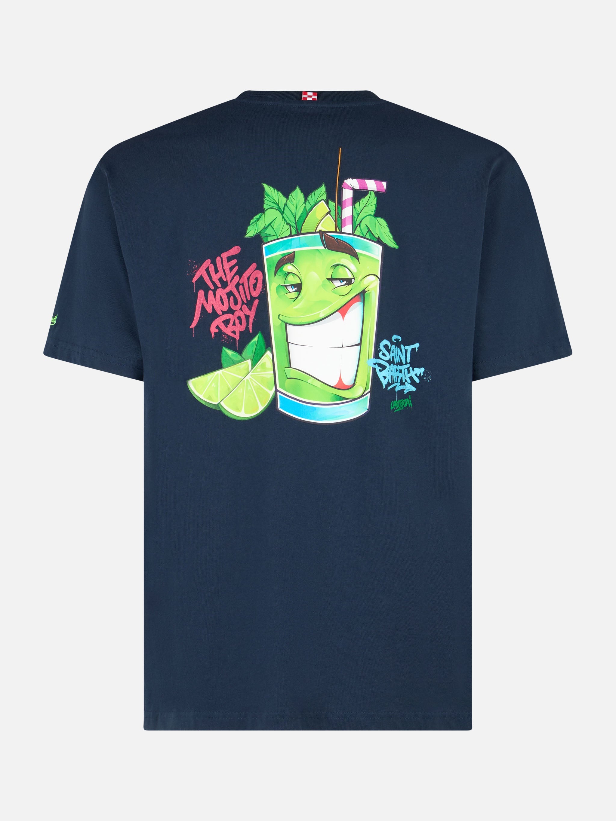 Man Cotton T-Shirt With Cryptopuppets Mojito Front And Back Placed Print | Special Edition Blue