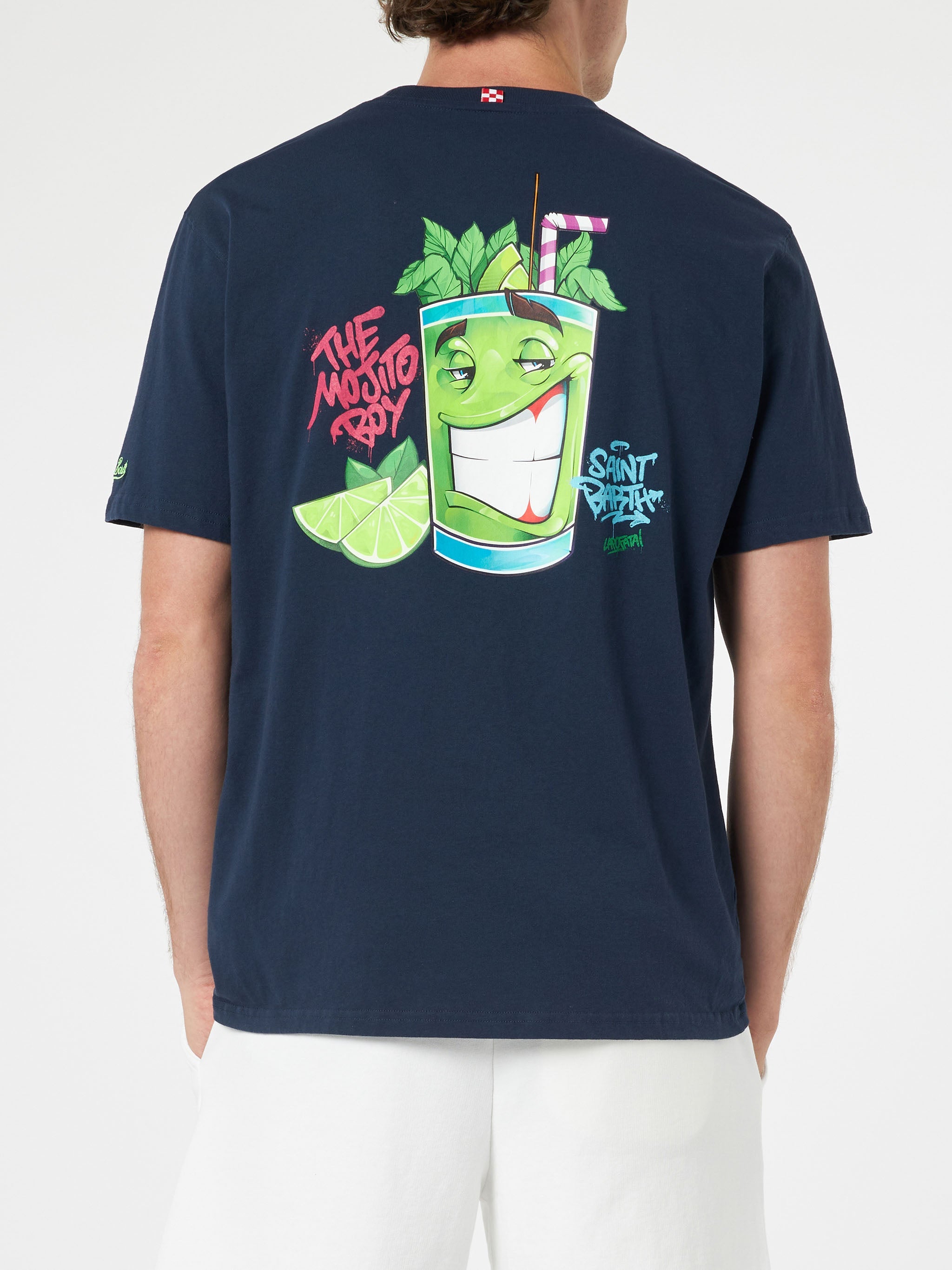 Man Cotton T-Shirt With Cryptopuppets Mojito Front And Back Placed Print | Special Edition Blue