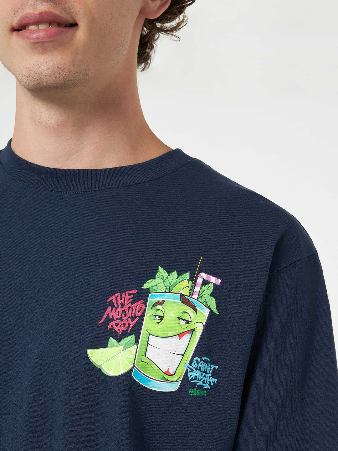 Man Cotton T-Shirt With Cryptopuppets Mojito Front And Back Placed Print | Special Edition Blue