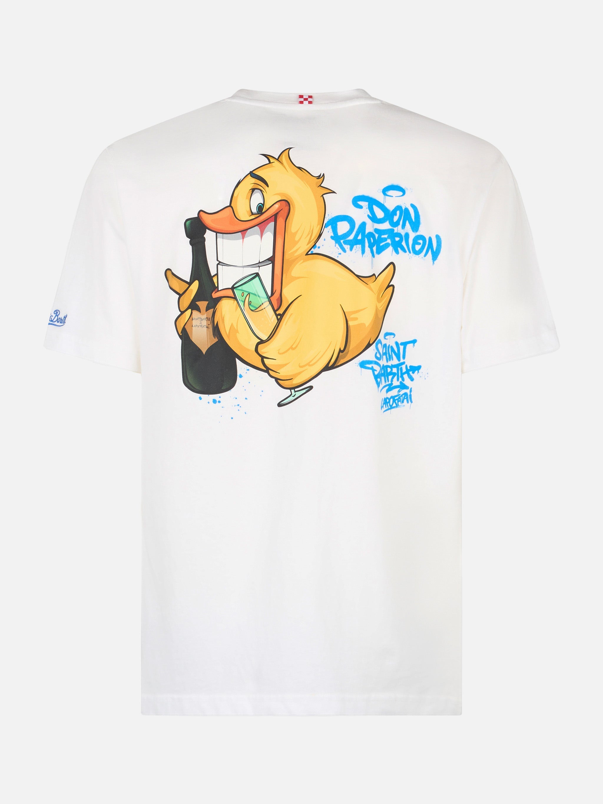 Man Cotton T-Shirt With Cryptopuppets Ducky Bollicine Front And Back Placed Print | Special Edition White