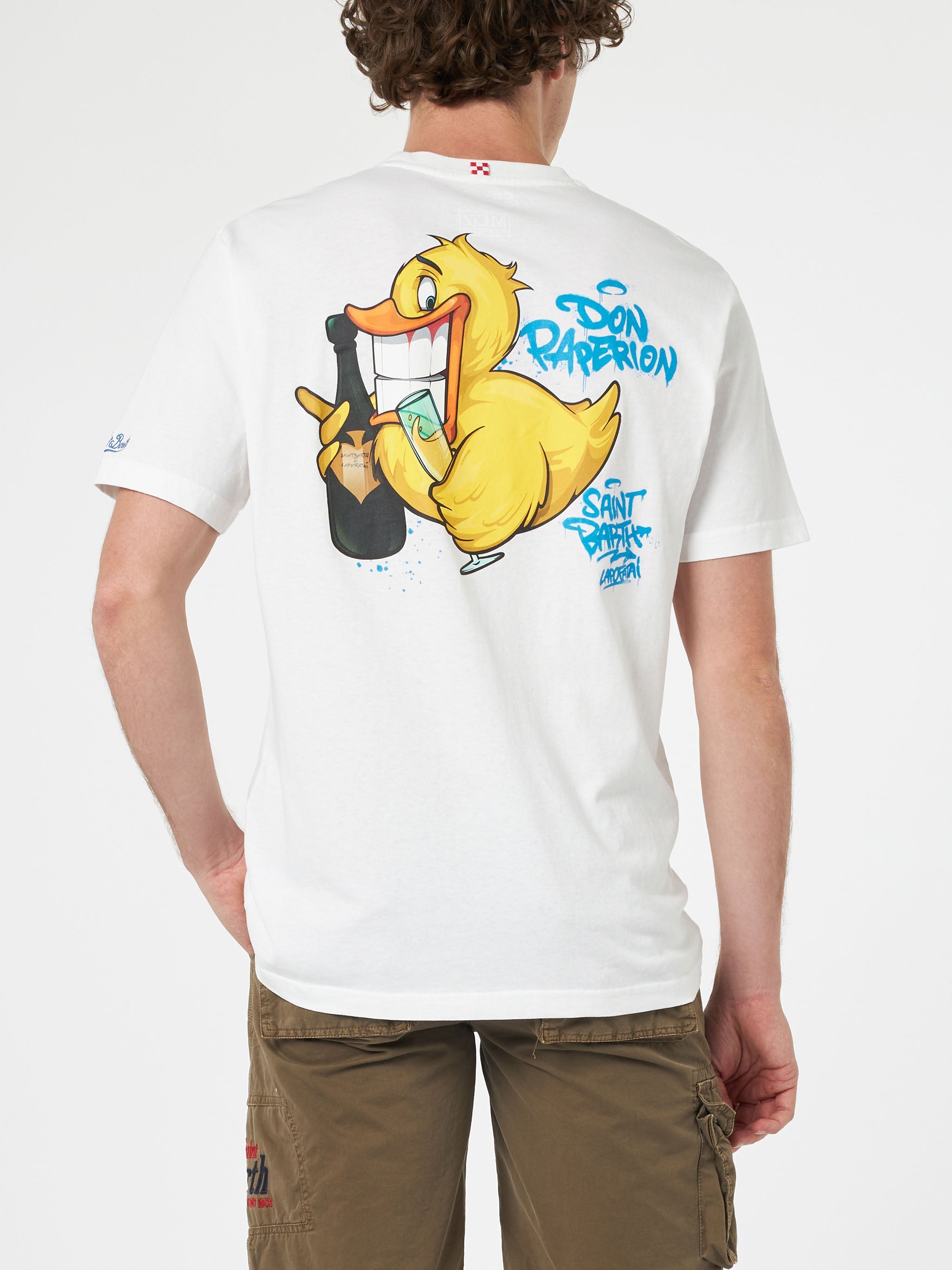Man Cotton T-Shirt With Cryptopuppets Ducky Bollicine Front And Back Placed Print | Special Edition White