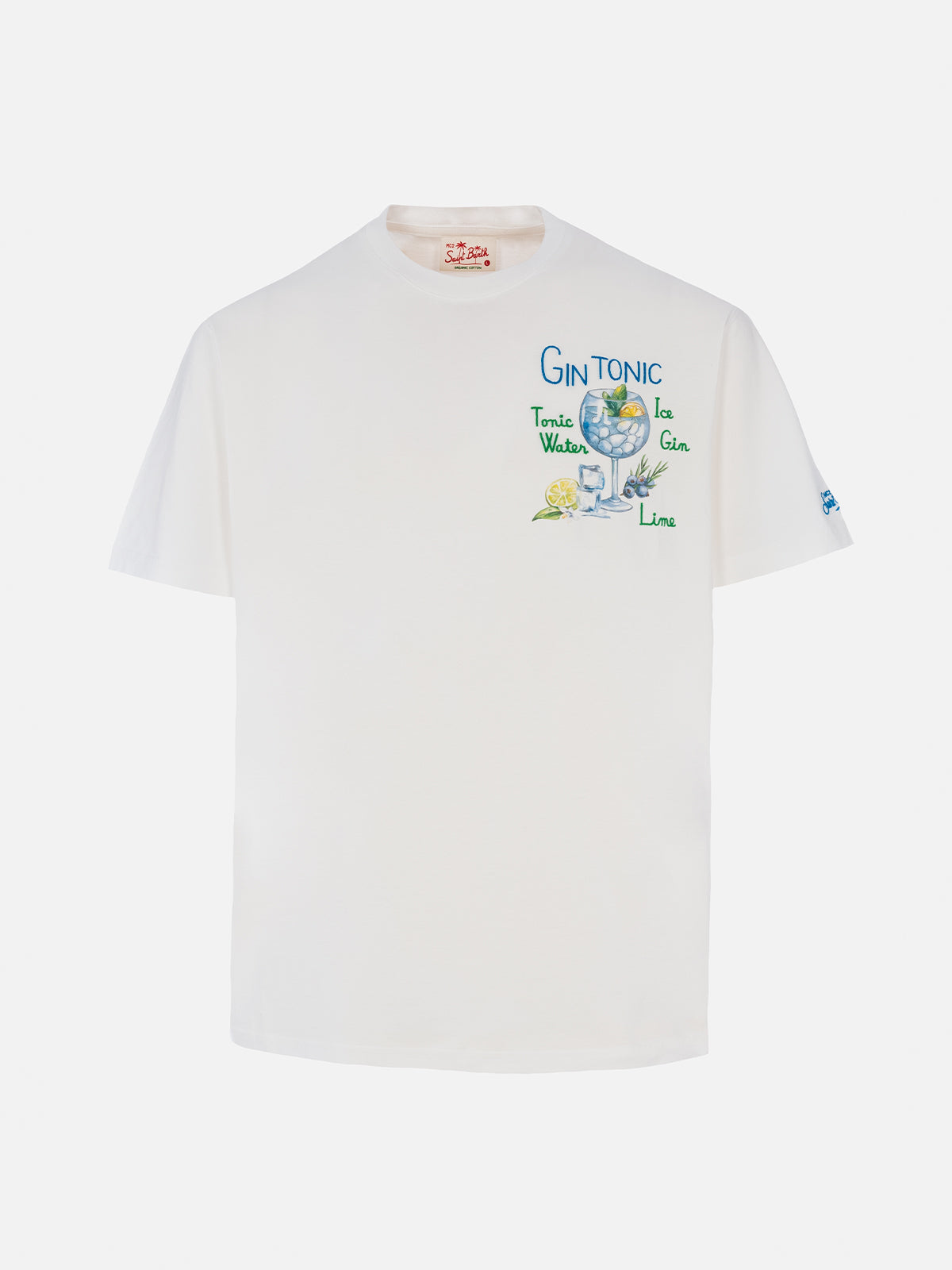 Cotton T-Shirt With Gin Tonic Cocktail Print And Embroidery White