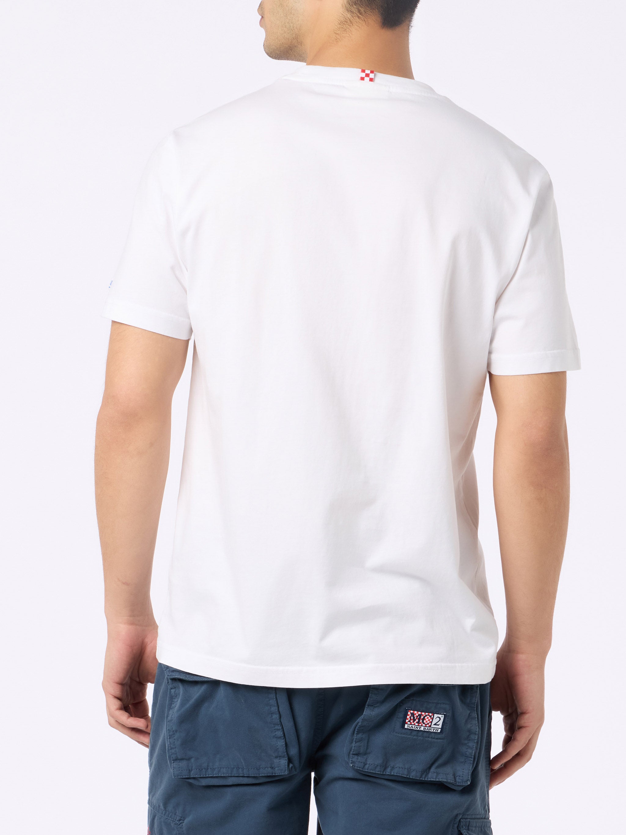 Cotton T-Shirt With Cocktail Gin Tonic Obsessed Embroidery White