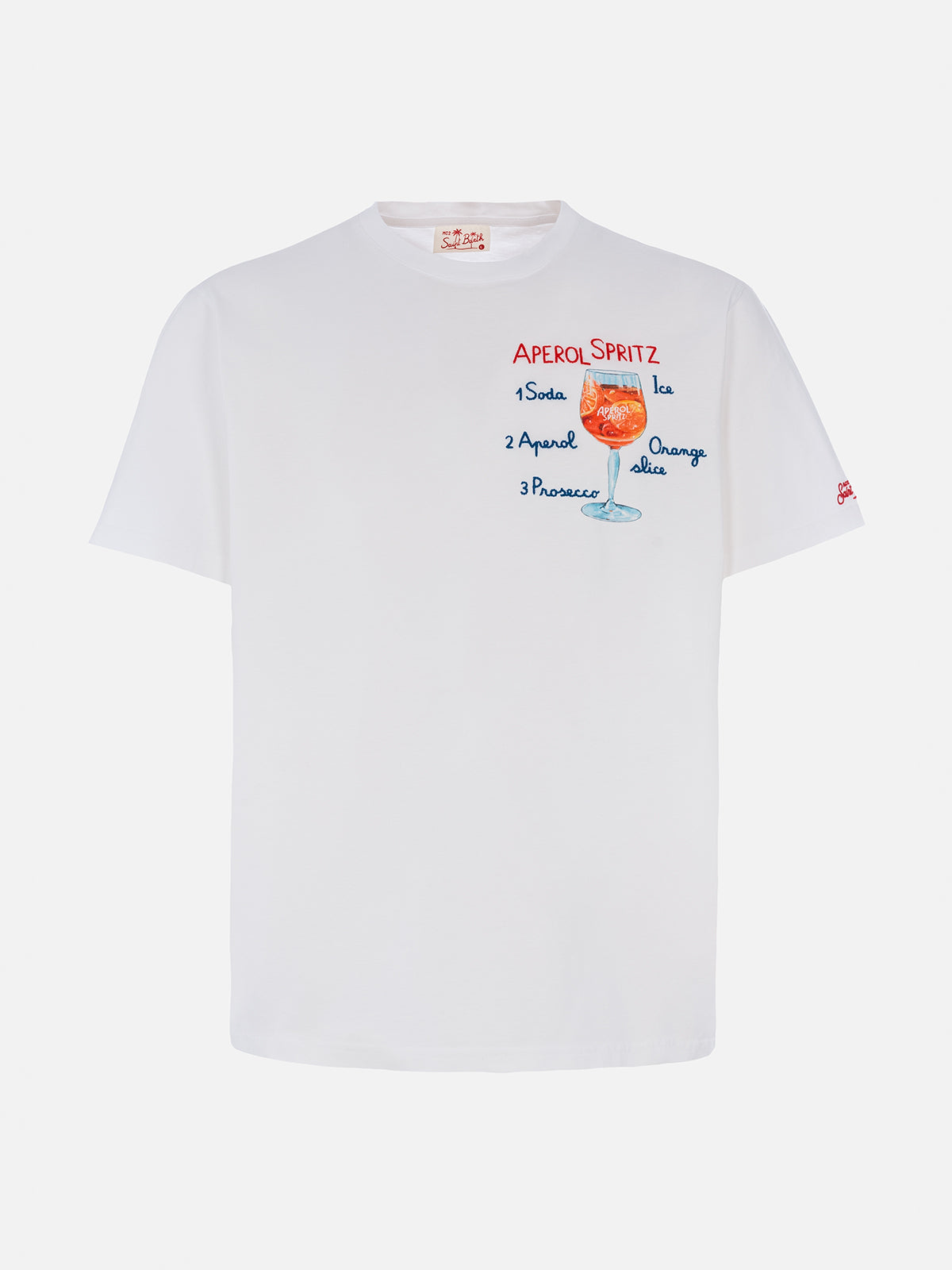 Man Cotton T-Shirt With Aperol Spritz Print And Embroidery | Special Edition White