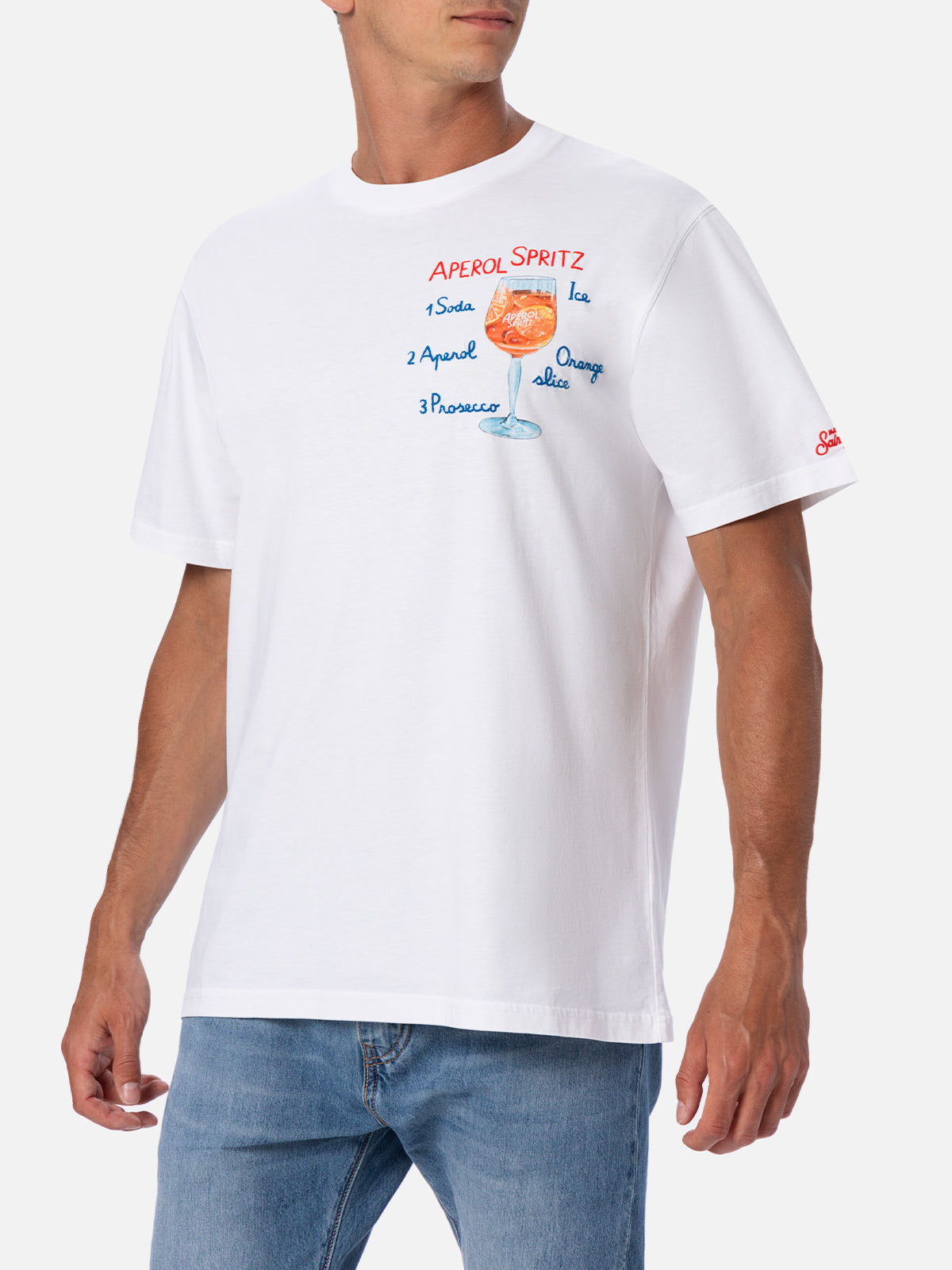 Man Cotton T-Shirt With Aperol Spritz Print And Embroidery | Special Edition White