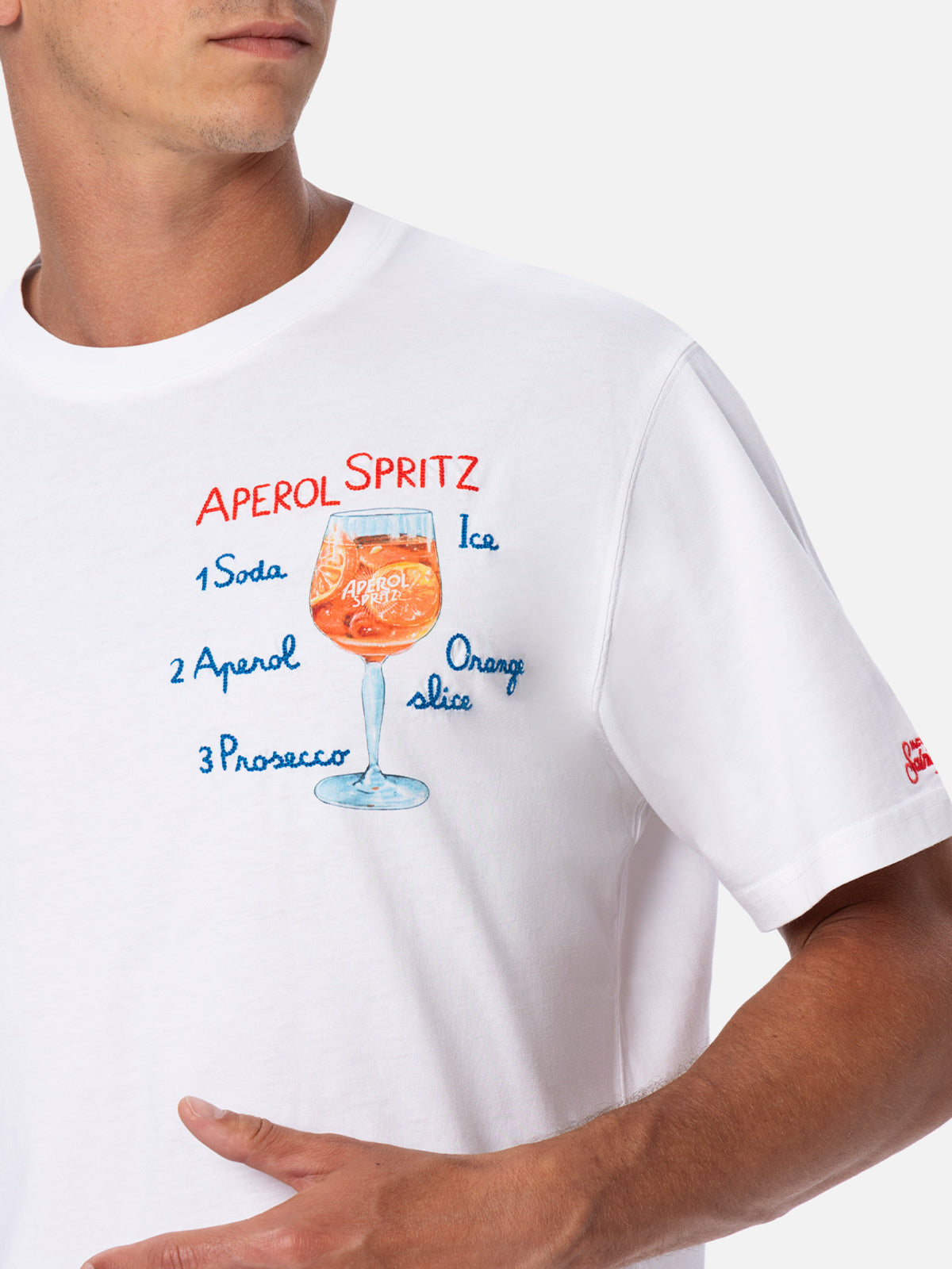Man Cotton T-Shirt With Aperol Spritz Print And Embroidery | Special Edition White