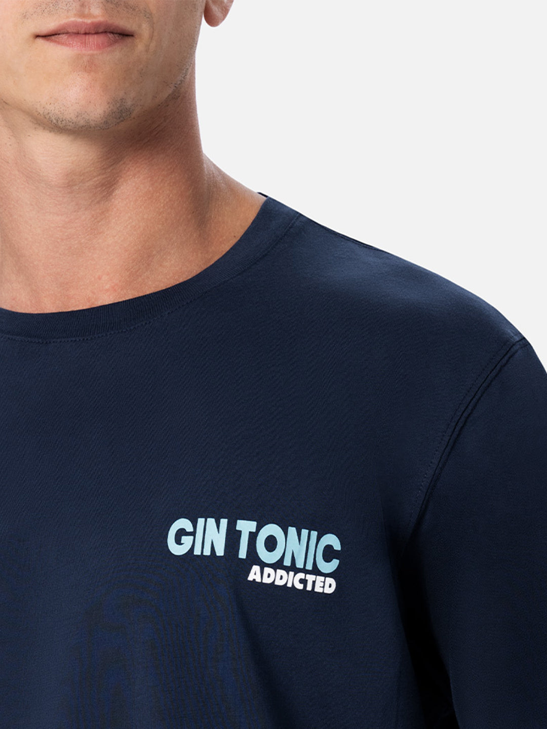 Cotton T-Shirt With Cocktail Gin Tonic Addicted Print Blue