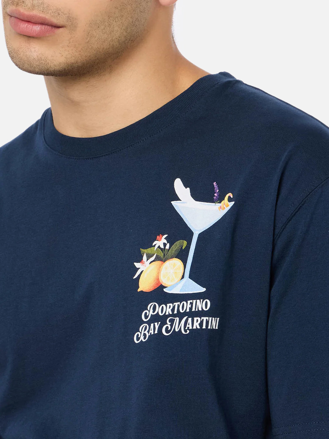 Man Cotton T-Shirt With Portofino Bay Martini Placed Print | Dry Gin Special Edition Blue