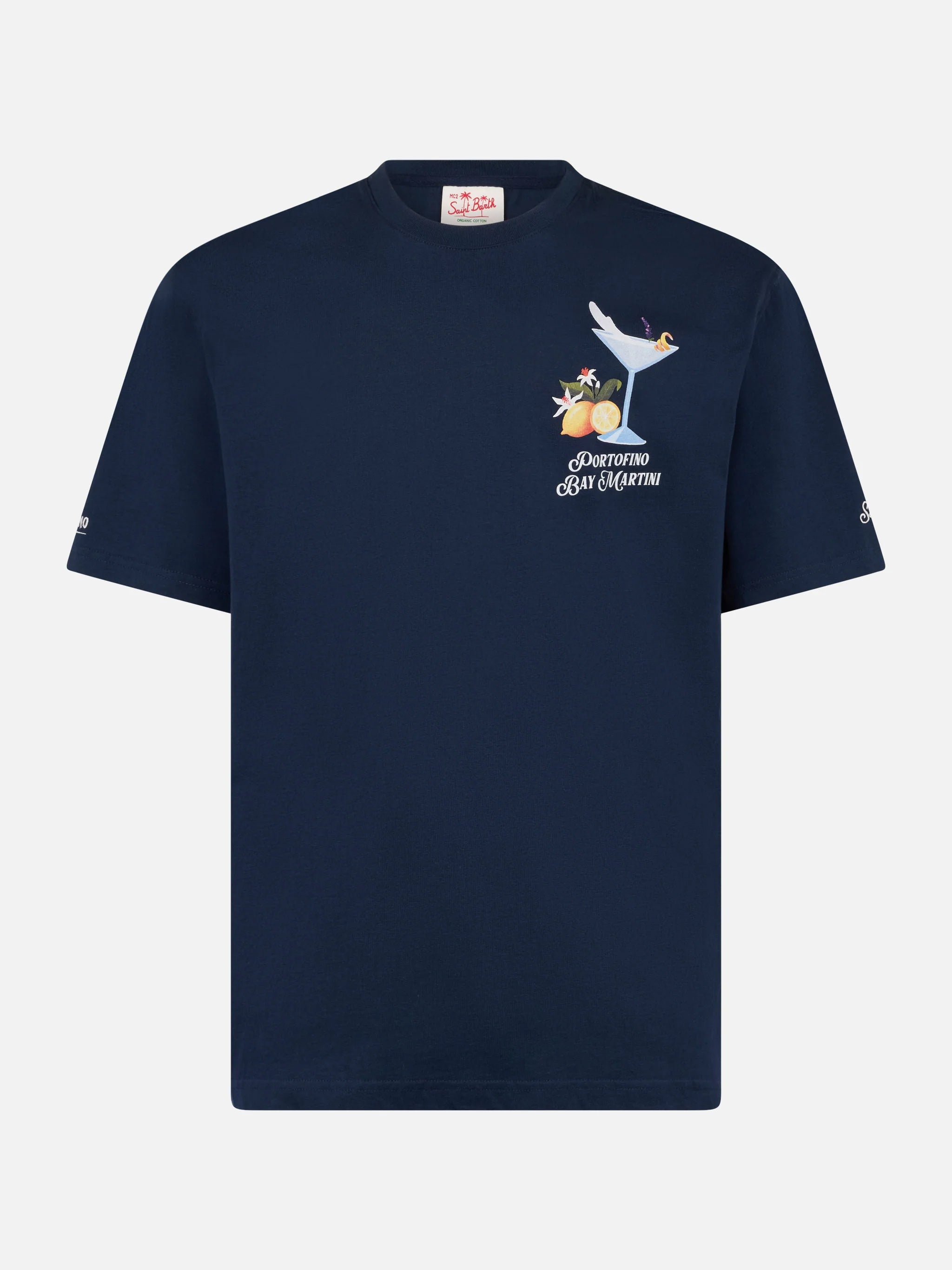 Man Cotton T-Shirt With Portofino Bay Martini Placed Print | Dry Gin Special Edition Blue