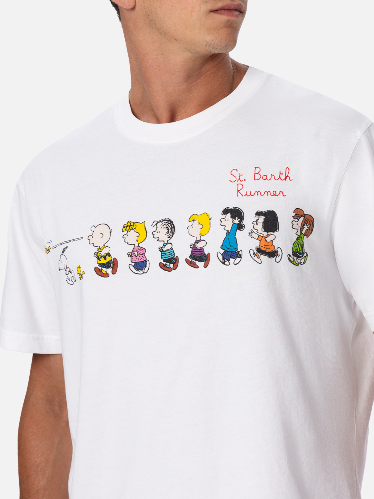 Man Cotton T-Shirt With Peanuts Print And Embroidery| Snoopy Peanuts™ Special Edition White