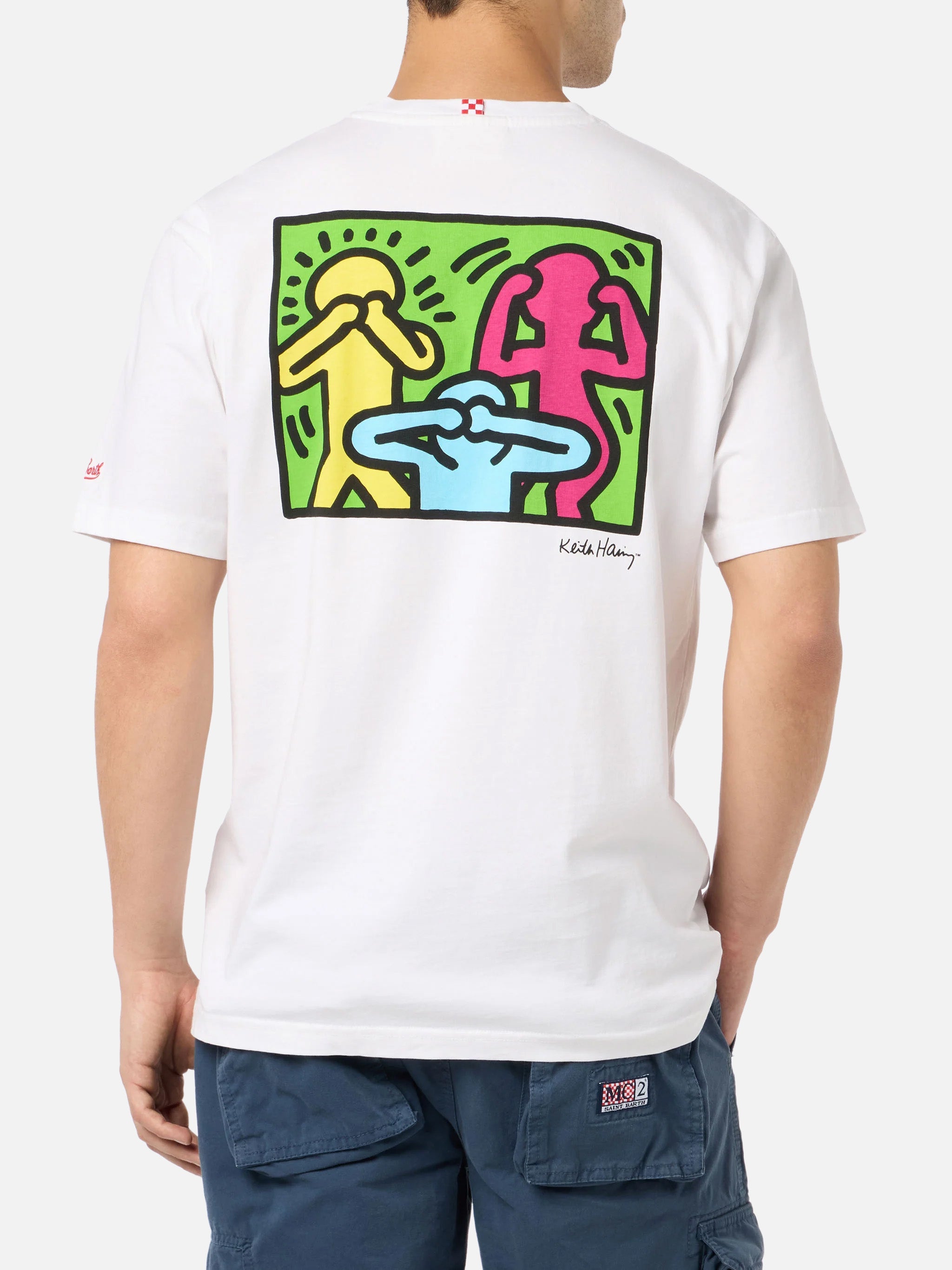 Man Cotton T-Shirt With Keith Haring Design Front And Back Print | Special Edition White