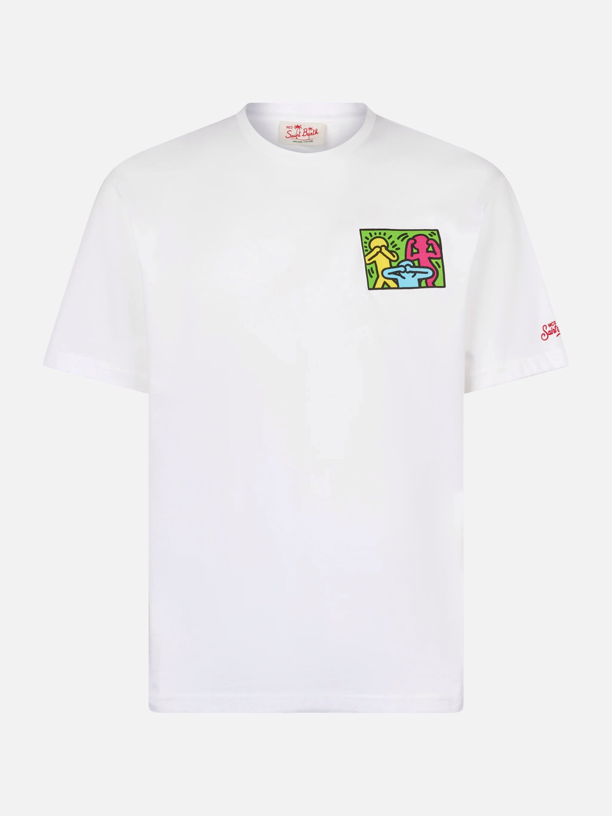 Man Cotton T-Shirt With Keith Haring Design Front And Back Print | Special Edition White