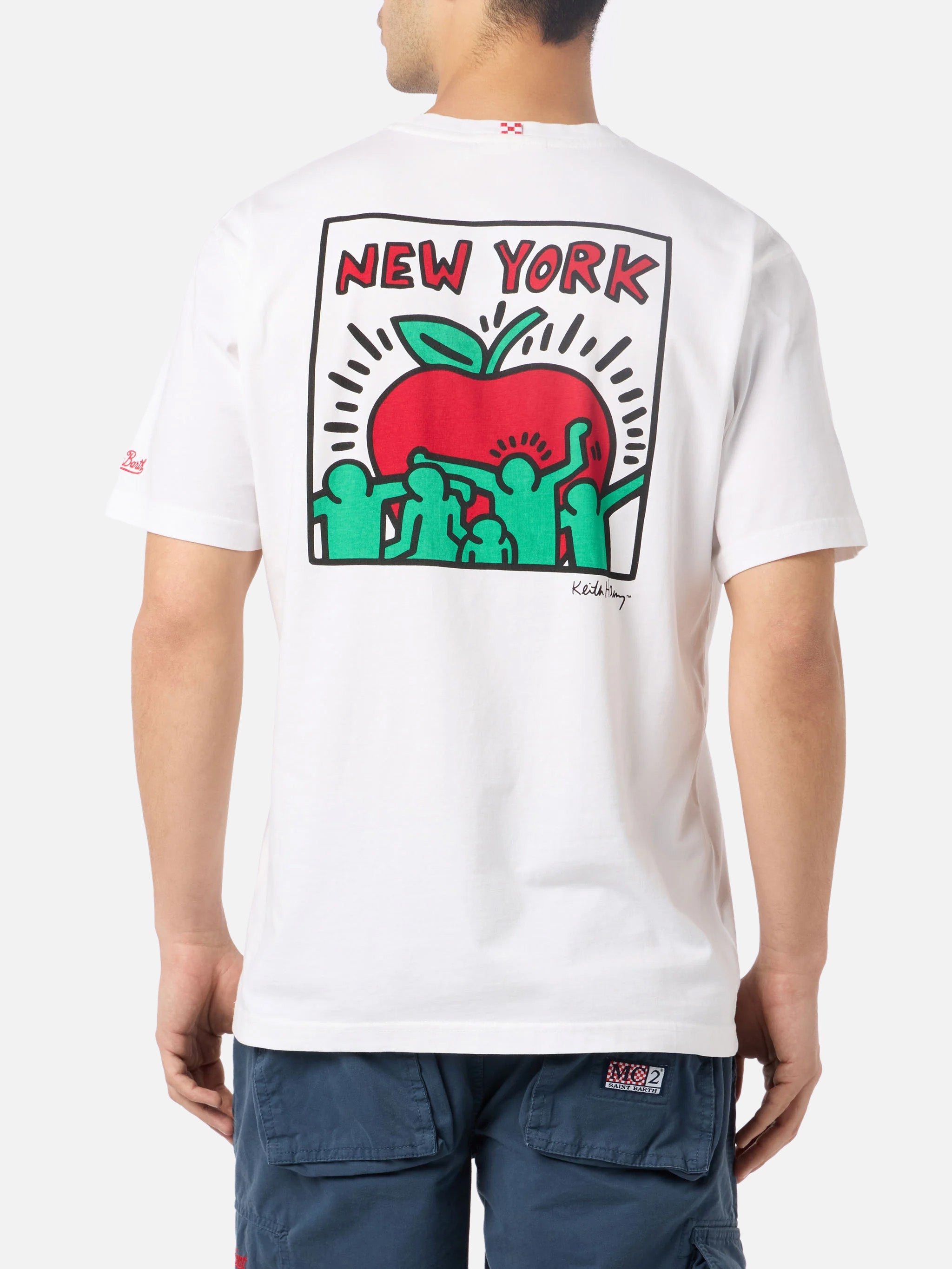 Man Cotton T-Shirt With Keith Haring Design Front And Back Print | Special Edition White