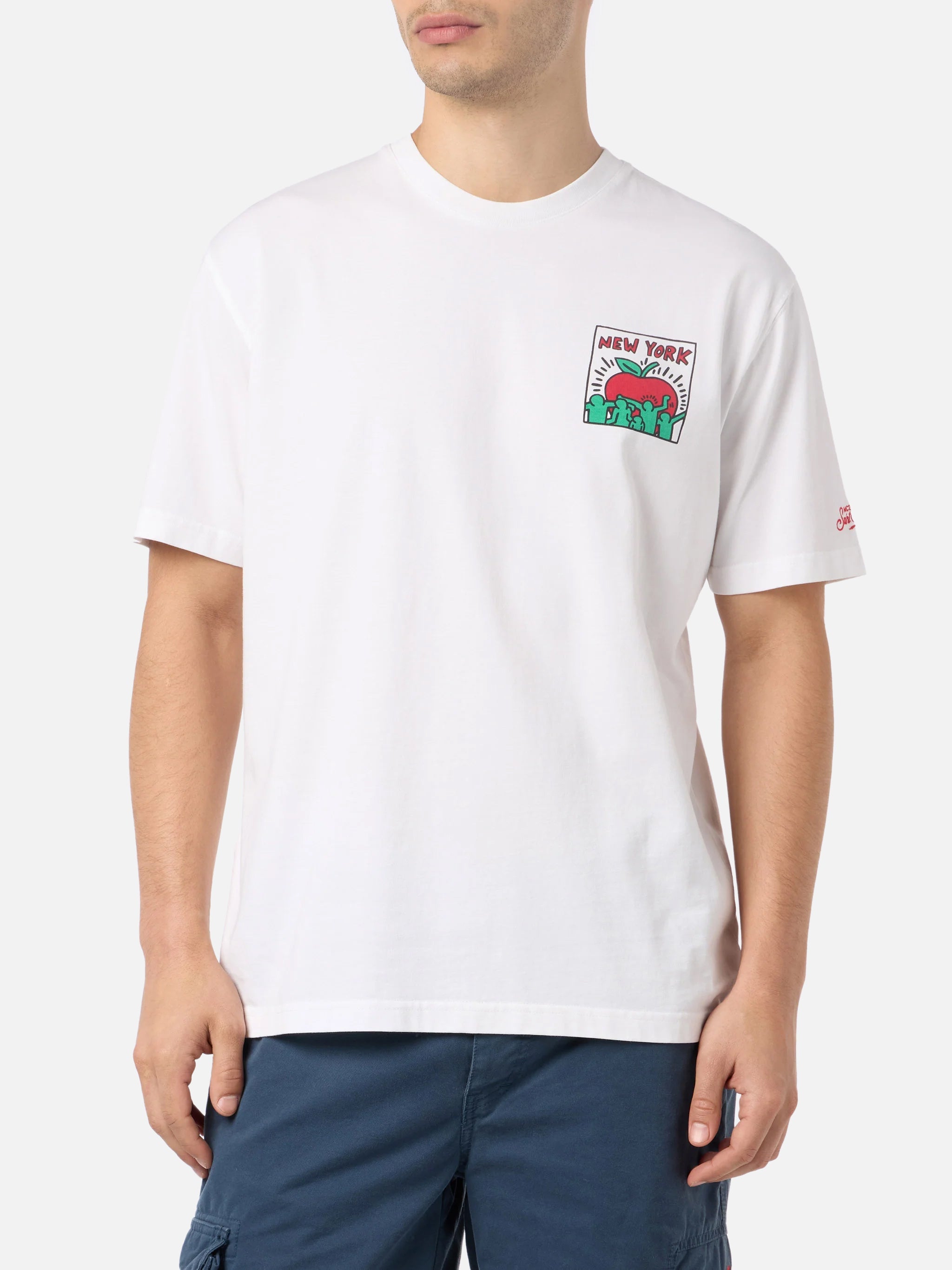 Man Cotton T-Shirt With Keith Haring Design Front And Back Print | Special Edition White