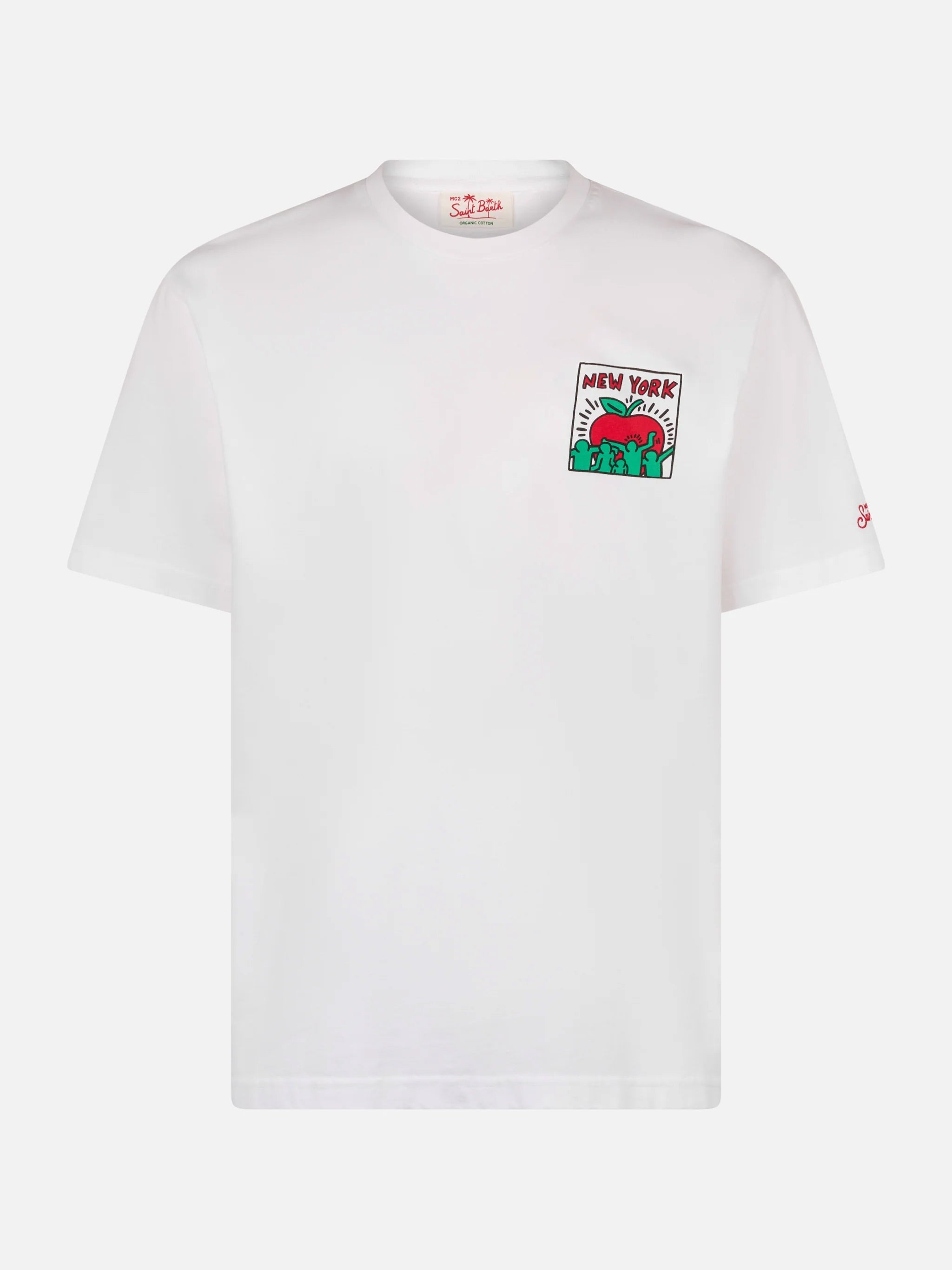 Man Cotton T-Shirt With Keith Haring Design Front And Back Print | Special Edition White