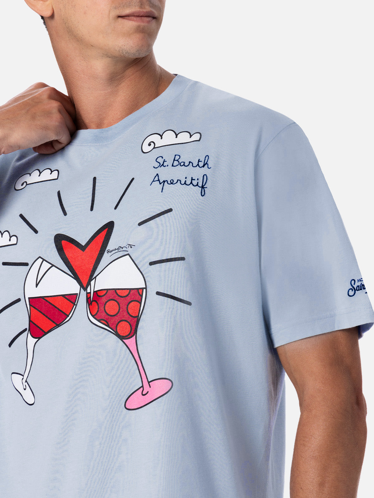 Man Cotton T-Shirt With Britto Glasses Print And Embroidery | ©britto Special Edition Sky