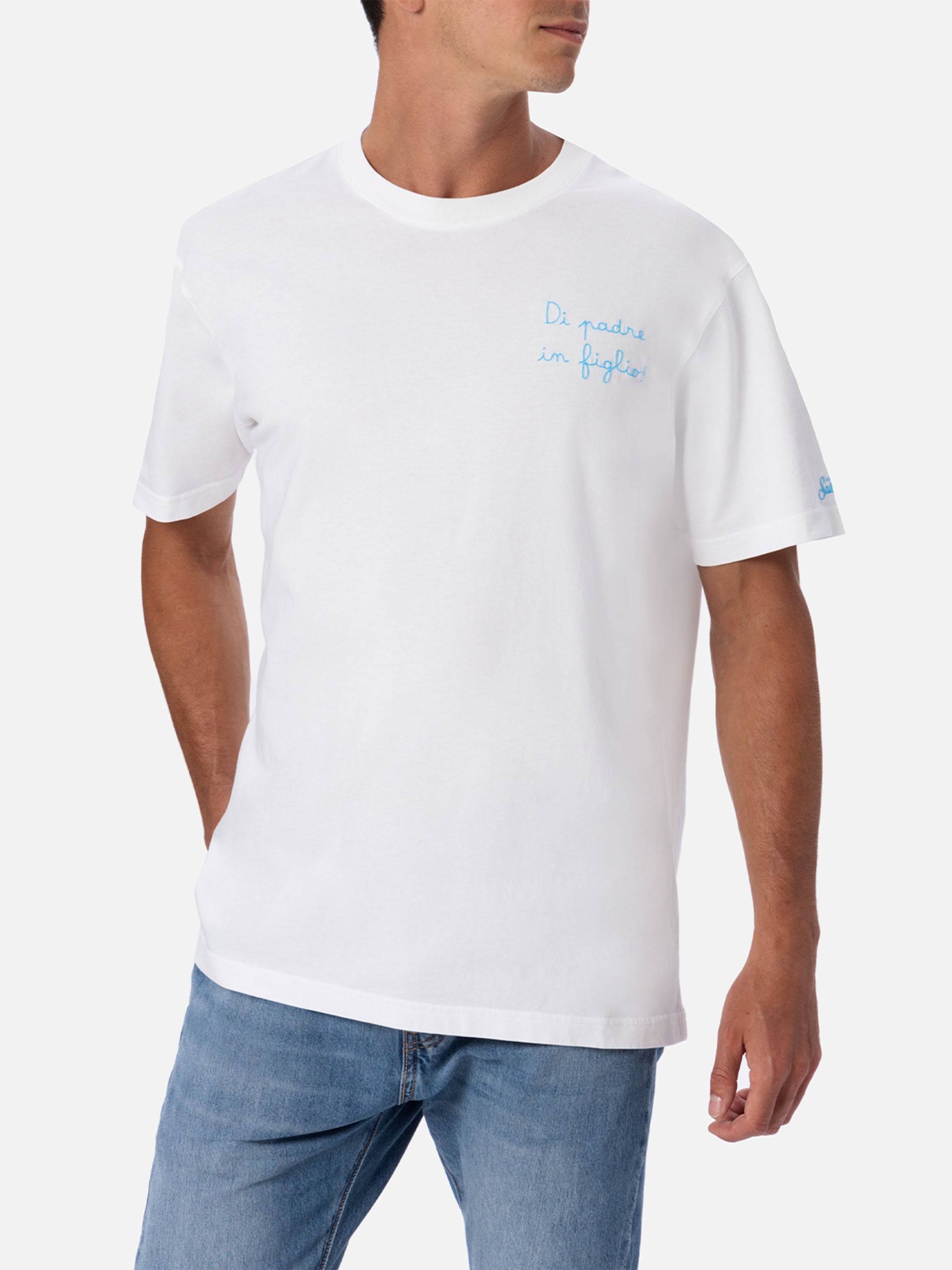 Cotton T-Shirt With Di Padre Figlio Embroidery | Ss Lazio Special Edition White