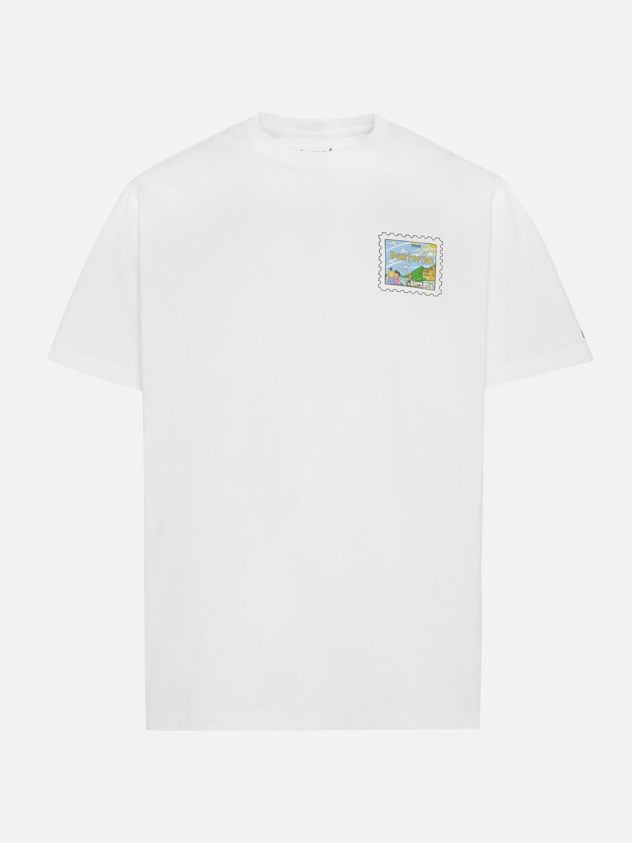 Cotton T-Shirt With Portofino Postcard Print |alessandro Enriquez Special Edition White