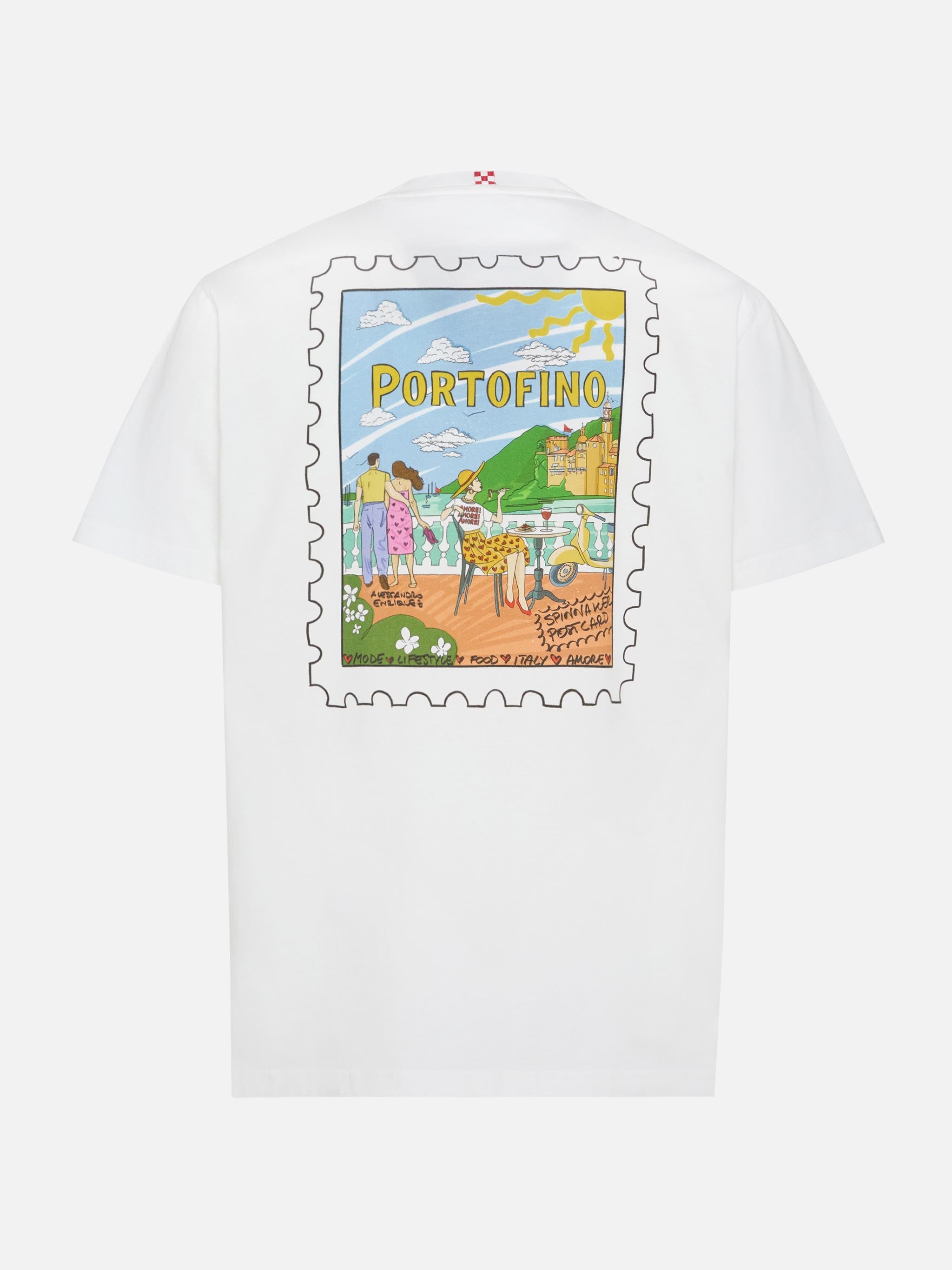 Cotton T-Shirt With Portofino Postcard Print |alessandro Enriquez Special Edition White