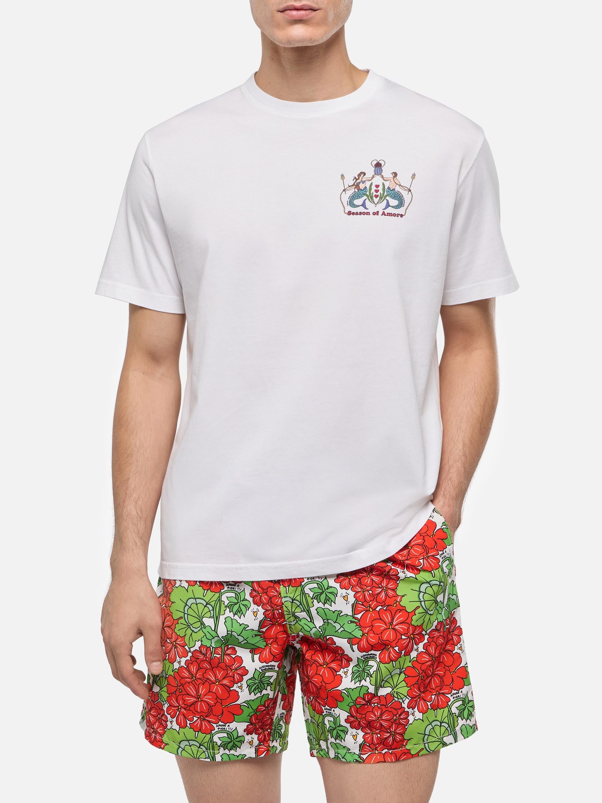 Cotton T-Shirt With Season Of Amore Print |alessandro Enriquez Special Edition White