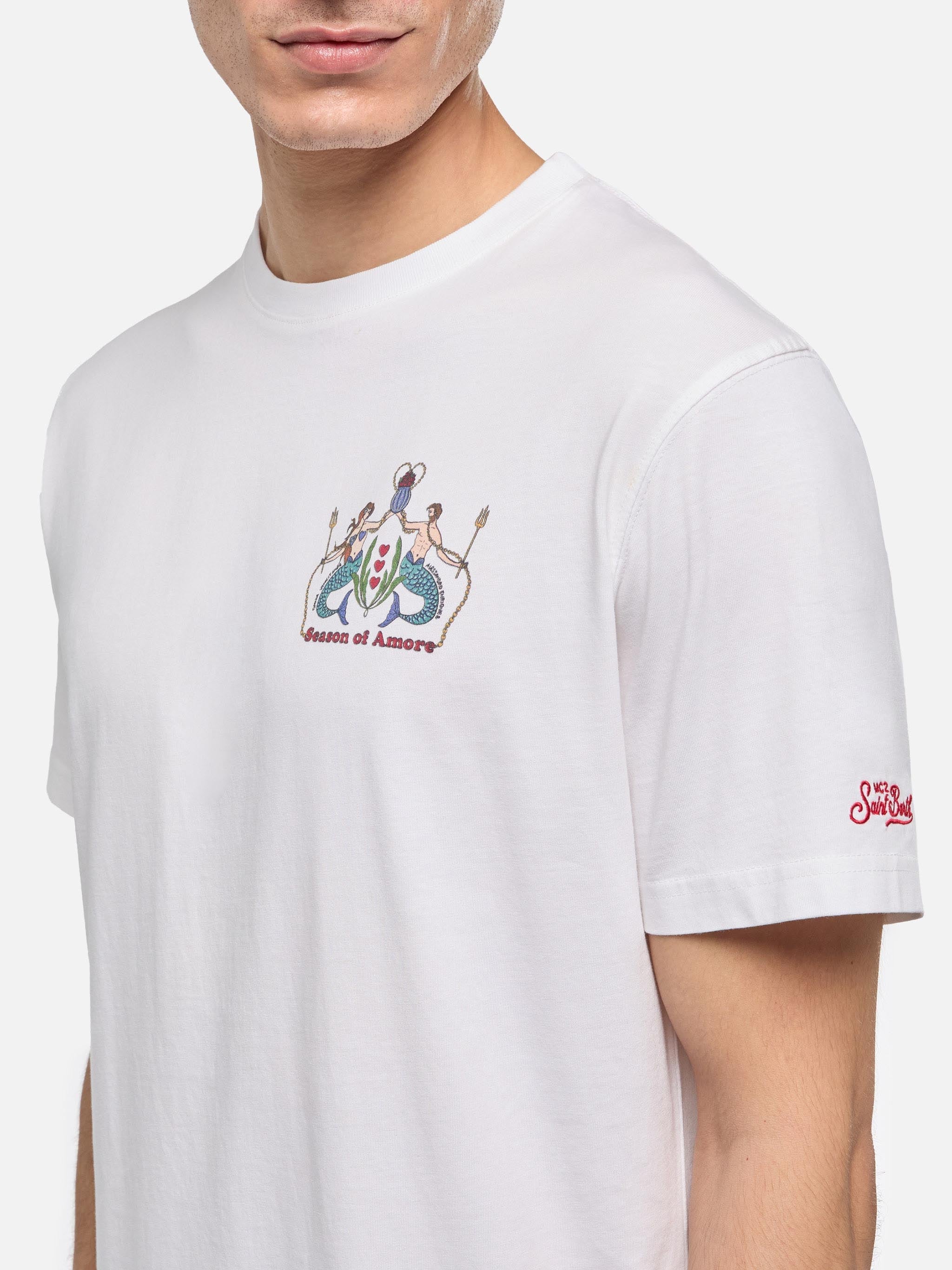Cotton T-Shirt With Season Of Amore Print |alessandro Enriquez Special Edition White
