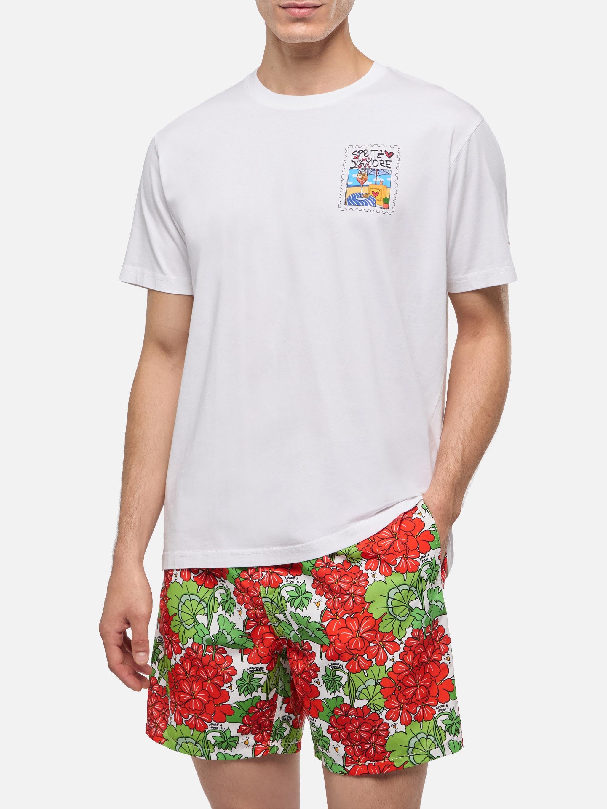 Cotton T-Shirt With Spritz Damore Print |alessandro Enriquez Special Edition White