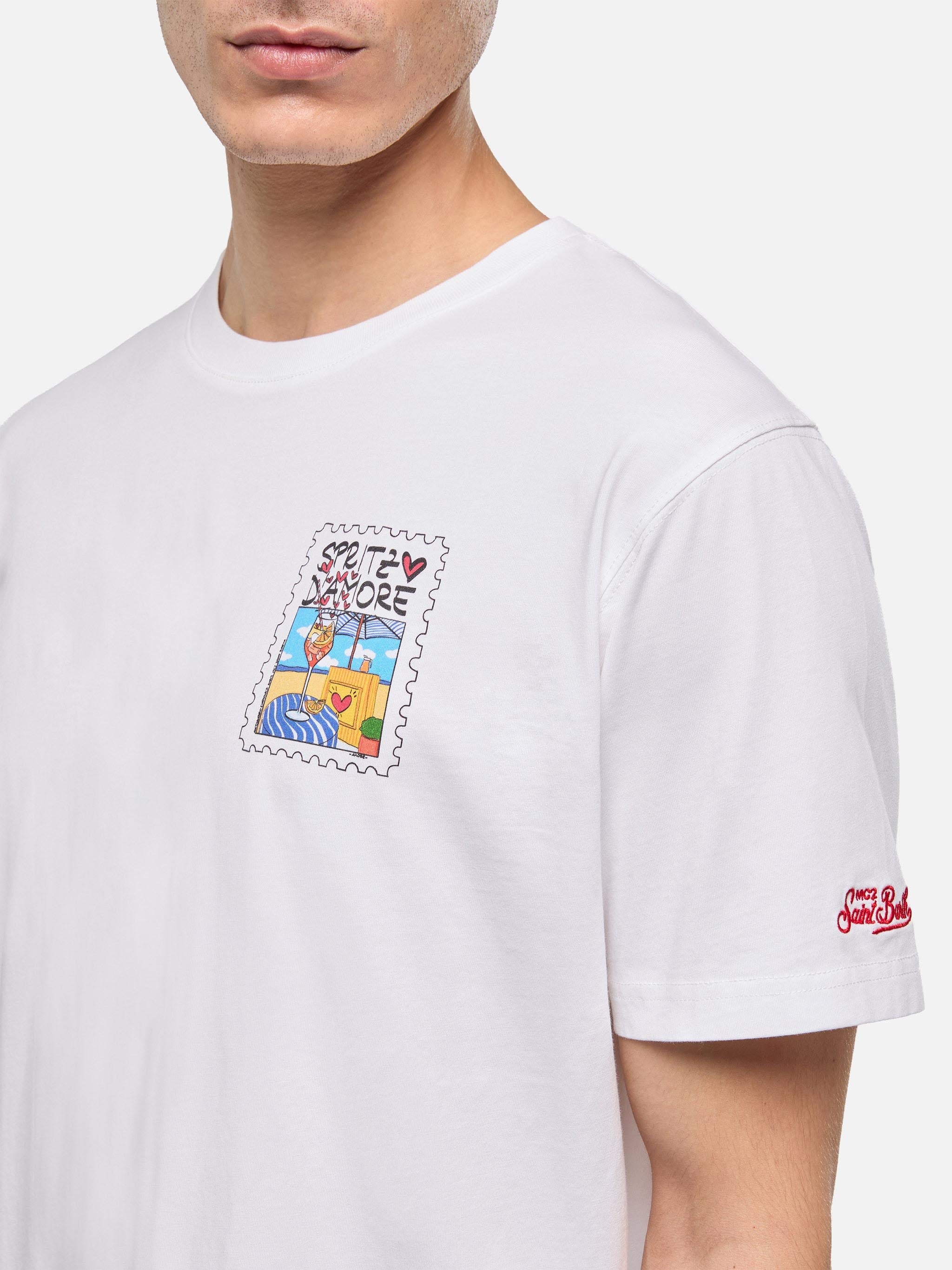 Cotton T-Shirt With Spritz Damore Print |alessandro Enriquez Special Edition White