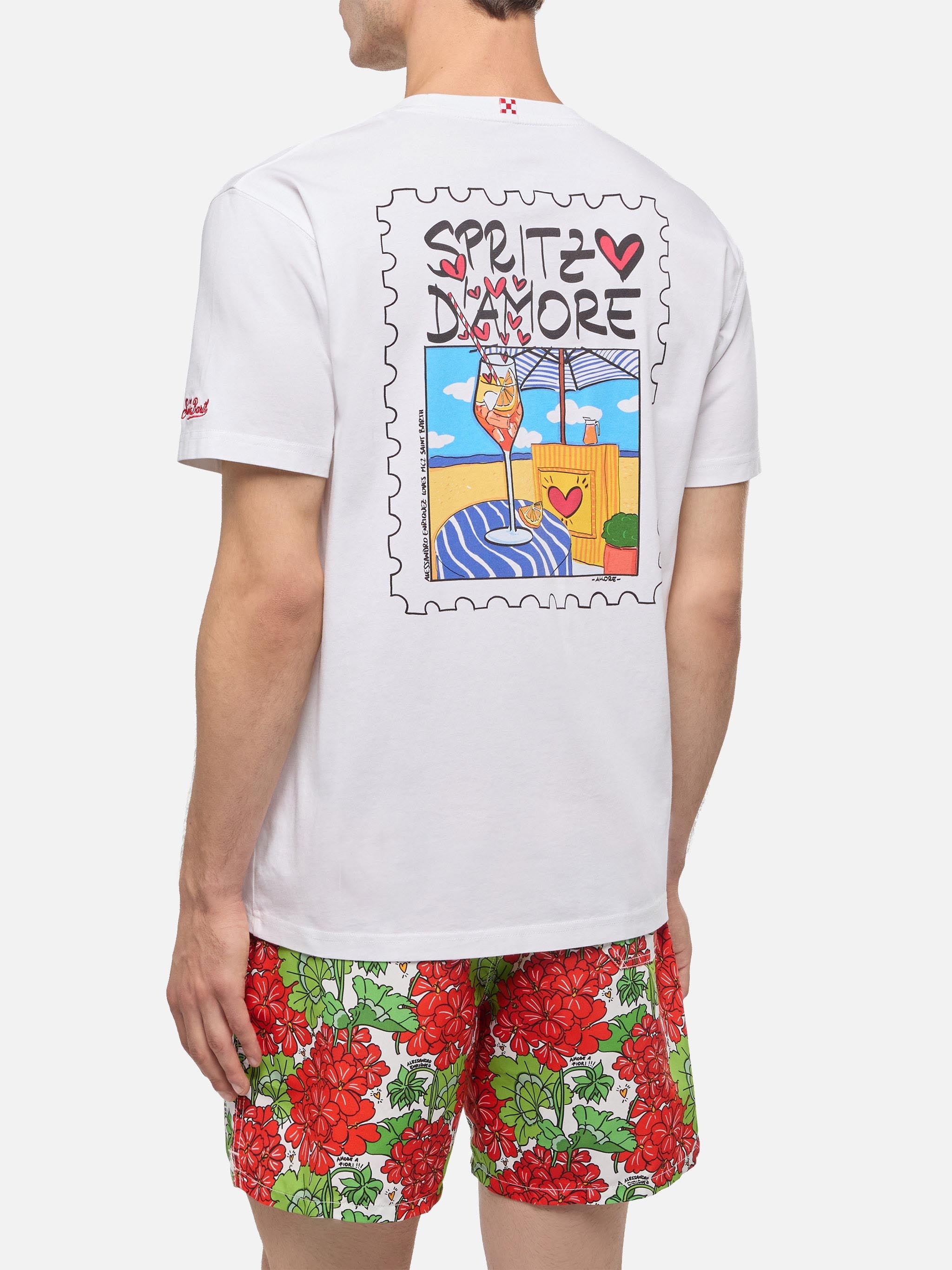 Cotton T-Shirt With Spritz Damore Print |alessandro Enriquez Special Edition White