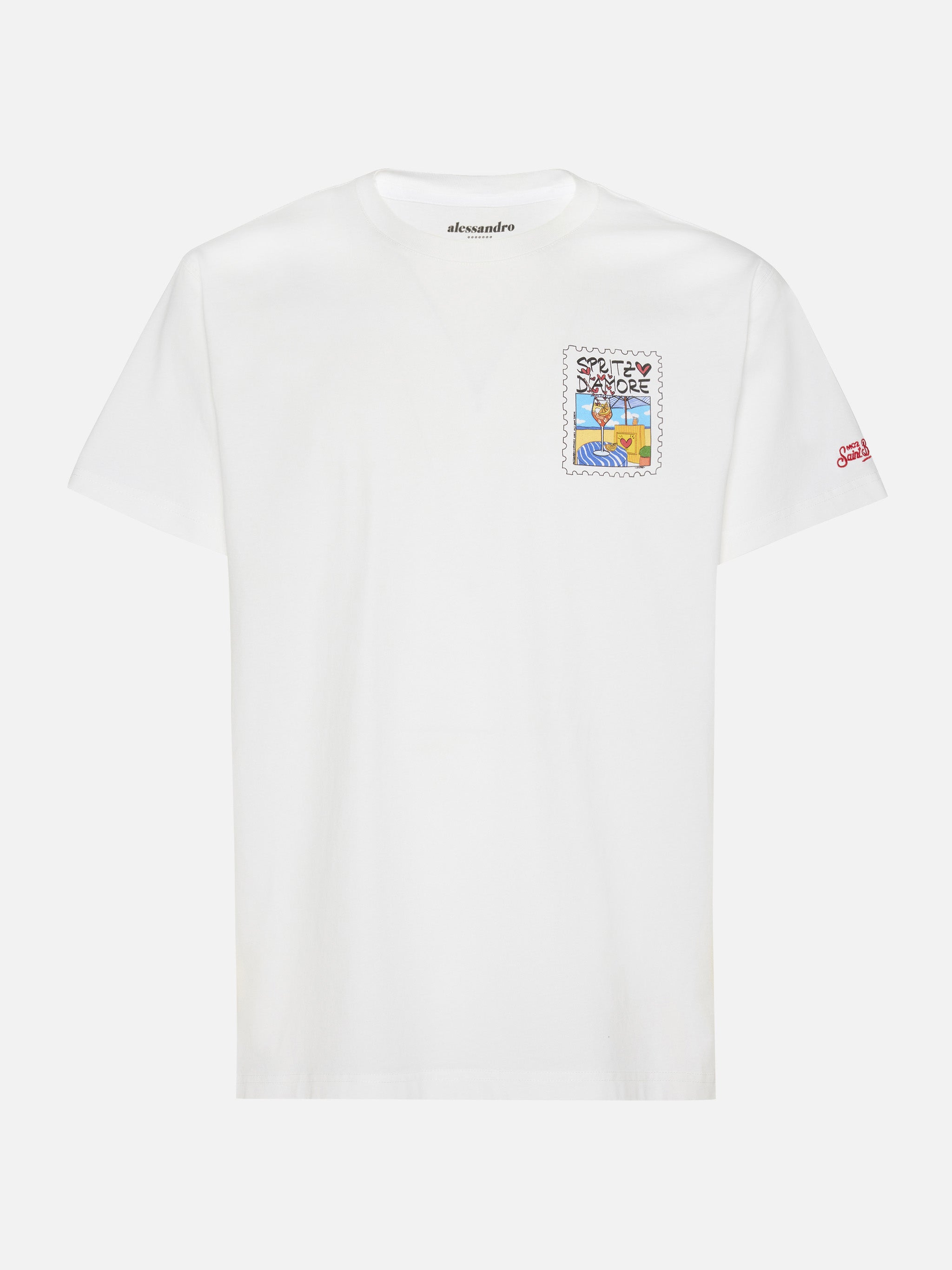 Cotton T-Shirt With Spritz Damore Print |alessandro Enriquez Special Edition White
