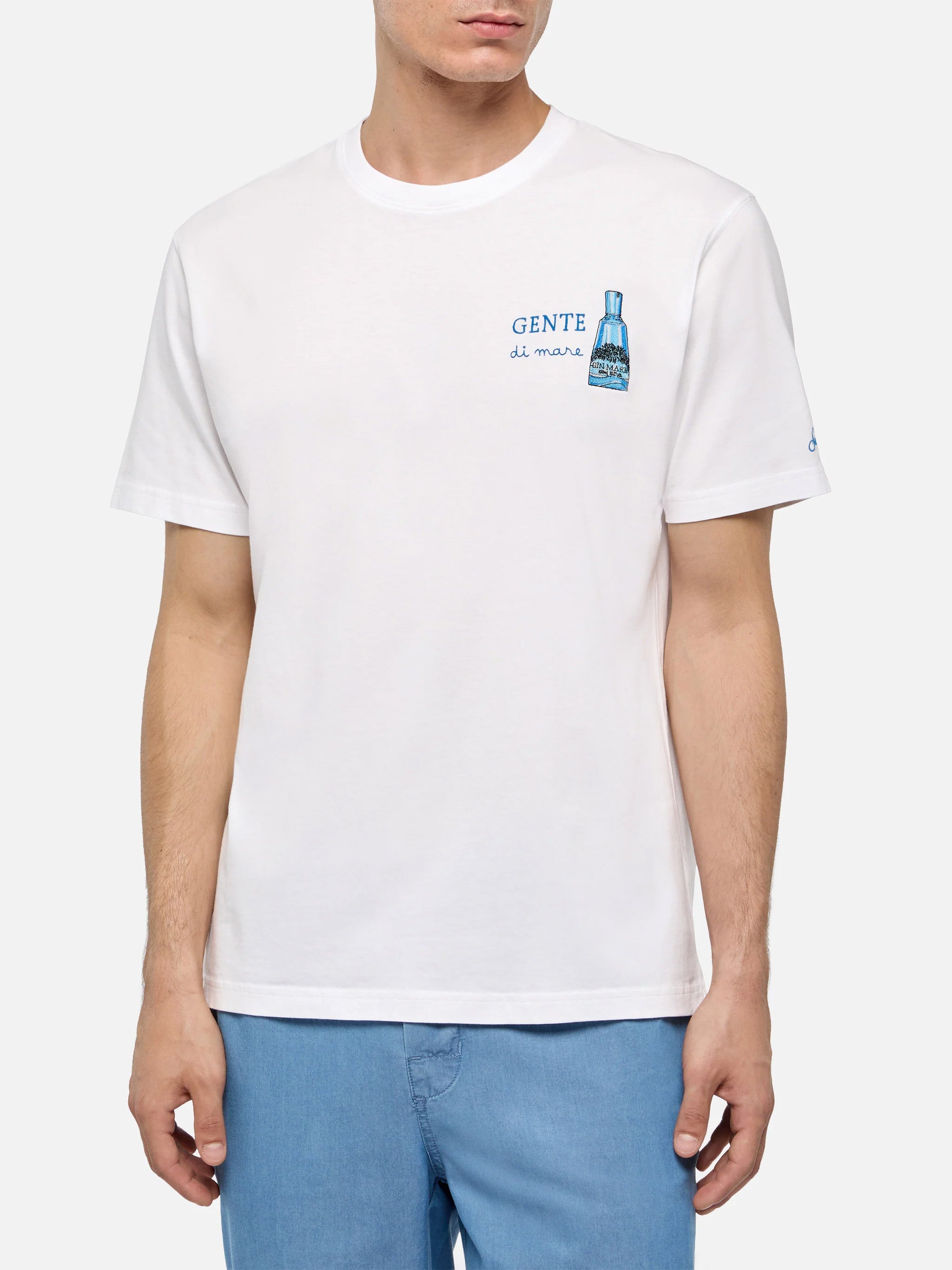 Cotton T-Shirt With Gente Di Mare Print And Embroidery | Gin Special Edition White