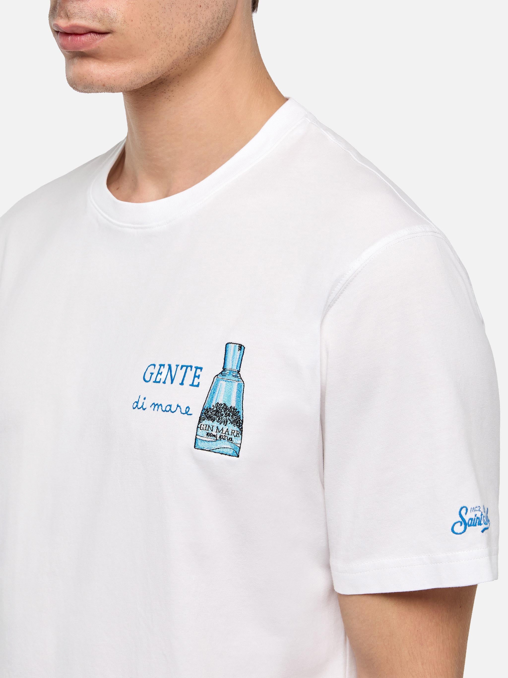 Cotton T-Shirt With Gente Di Mare Print And Embroidery | Gin Special Edition White