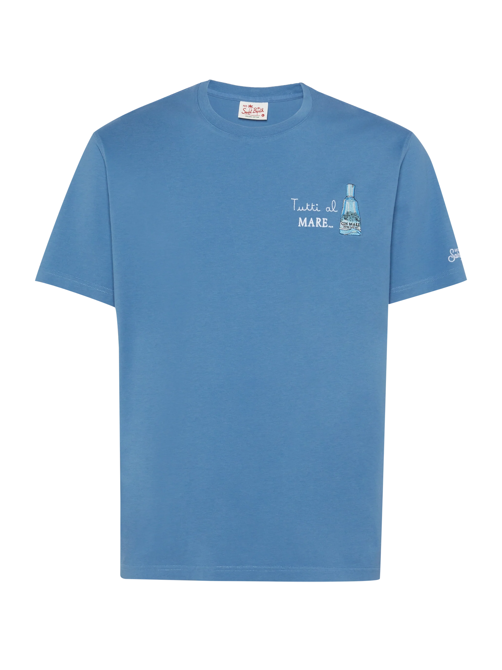 Cotton T-Shirt With Tutti Al Mare Print And Embroidery |gin Special Edition Blue