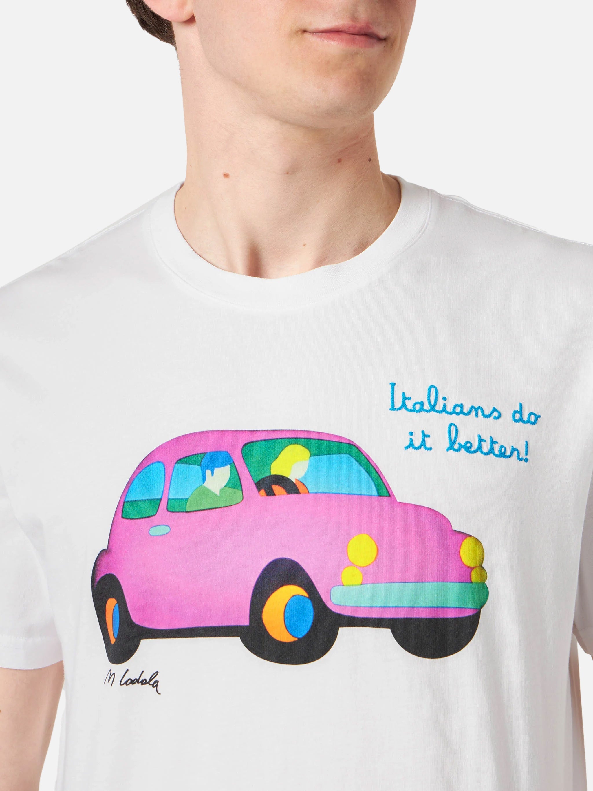 Cotton T-Shirt With Lodola Car Print | Marco Special Edition White