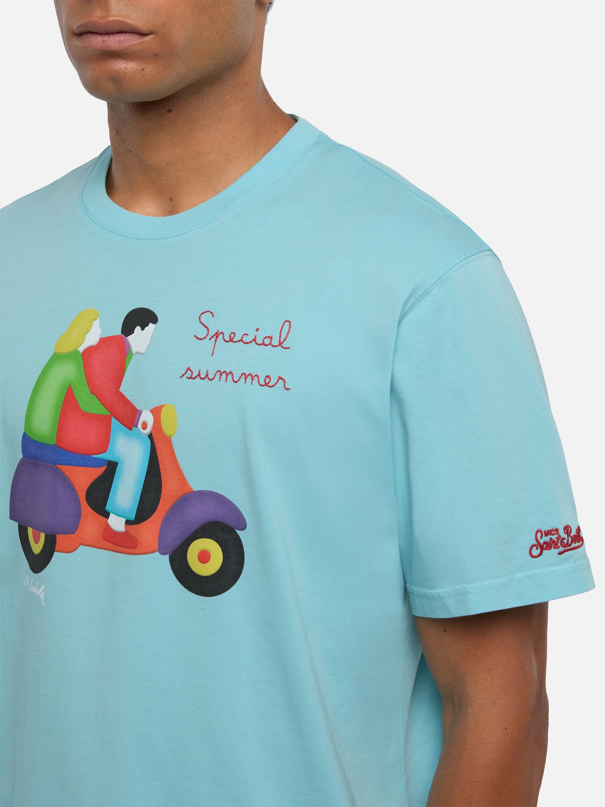 Cotton T-Shirt With Lodola Scooter Print | Marco Special Edition Green