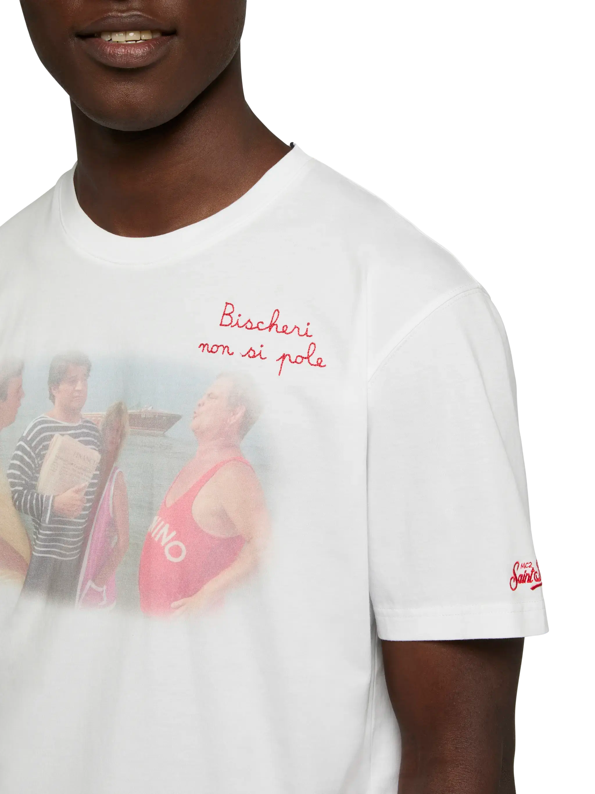 Cotton T-Shirt With Bischeri Non Si Pole Embroidery | Sapore Di Mare Special Edition White