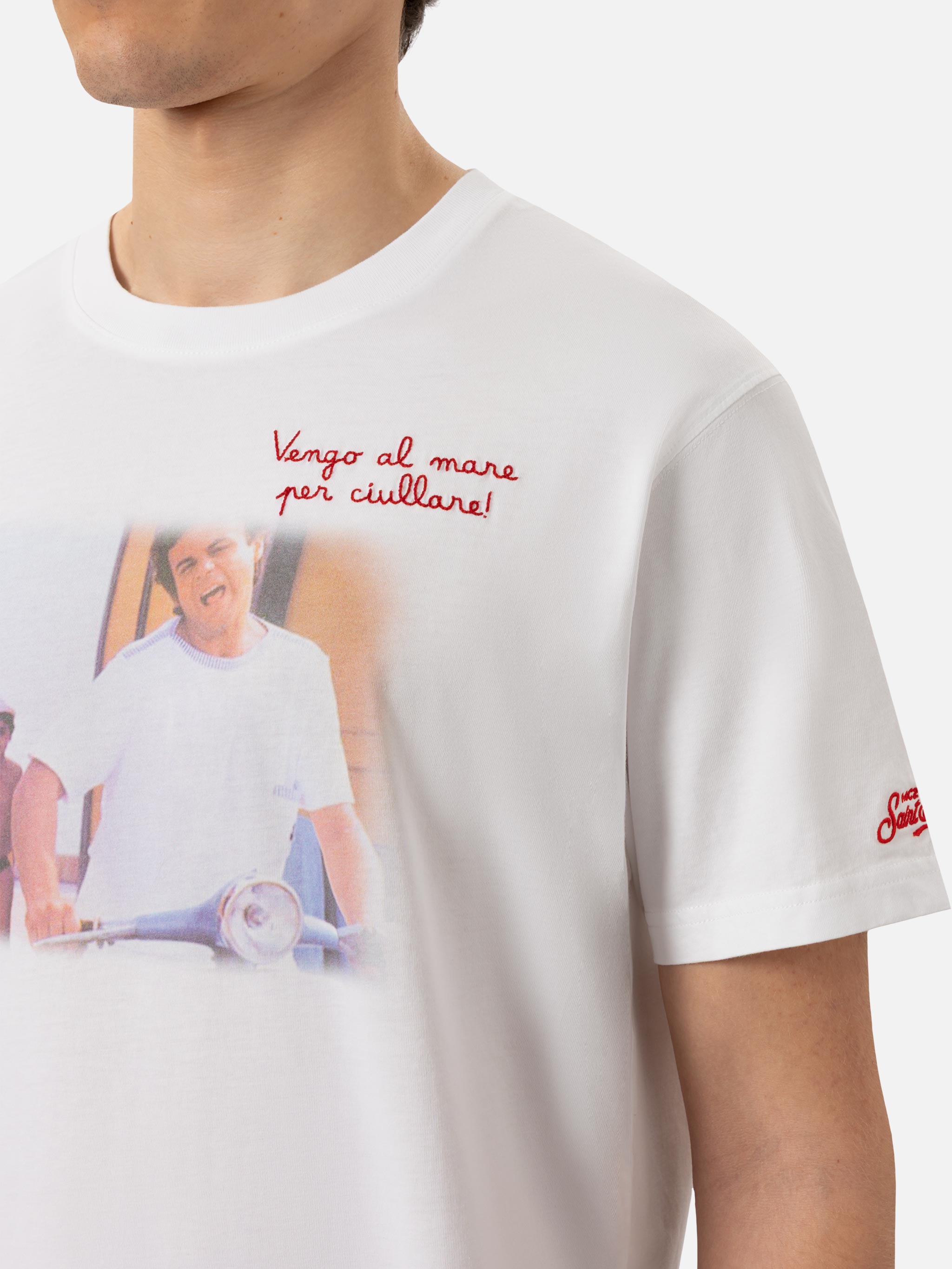Cotton T-Shirt With Vado Al Mare Per Embroidery |sapore Di Special Edition White