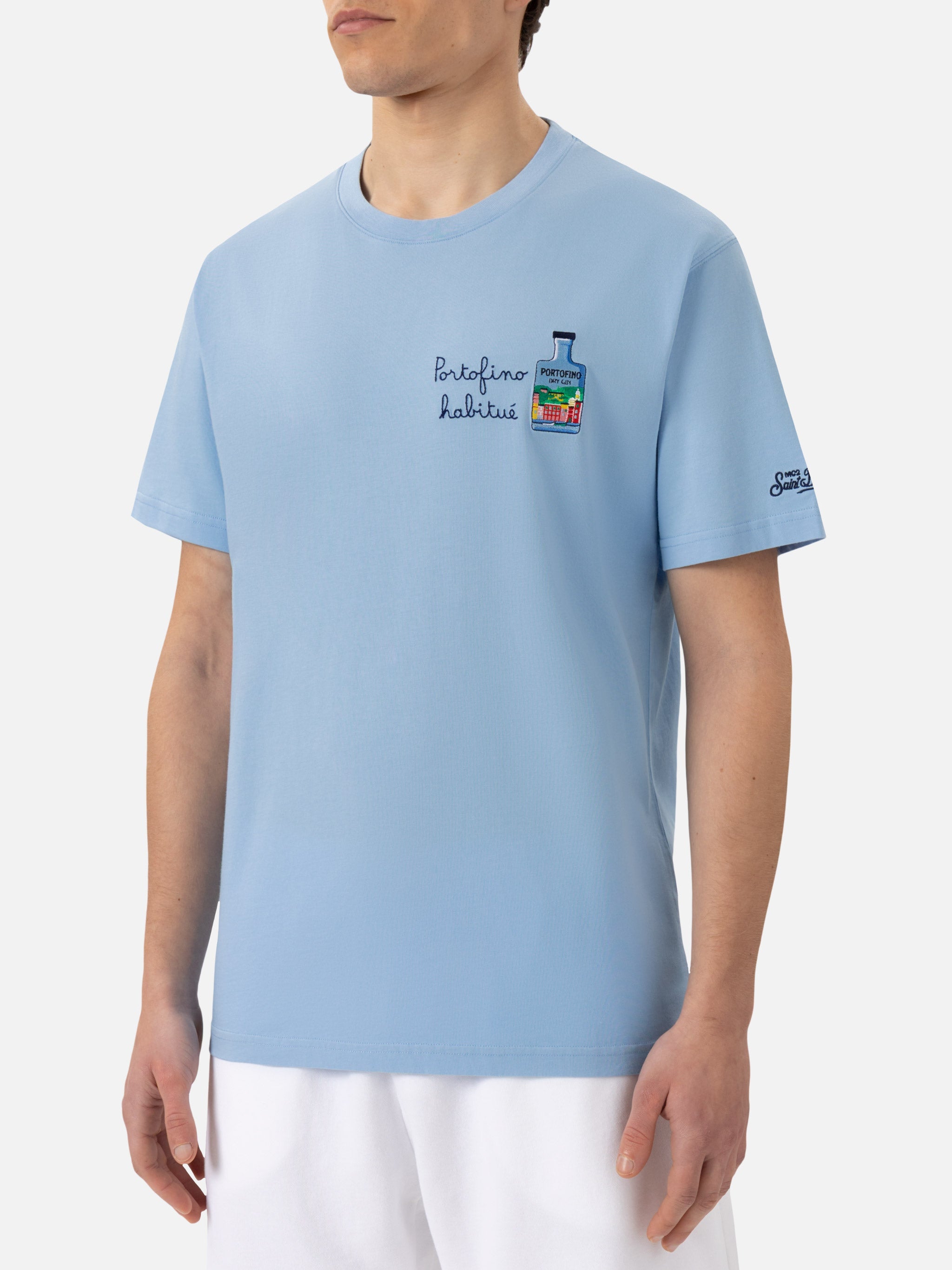 Cotton T-Shirt With Portofino Habituè Embroidery |portofino Dry Gin Special Edition Blue