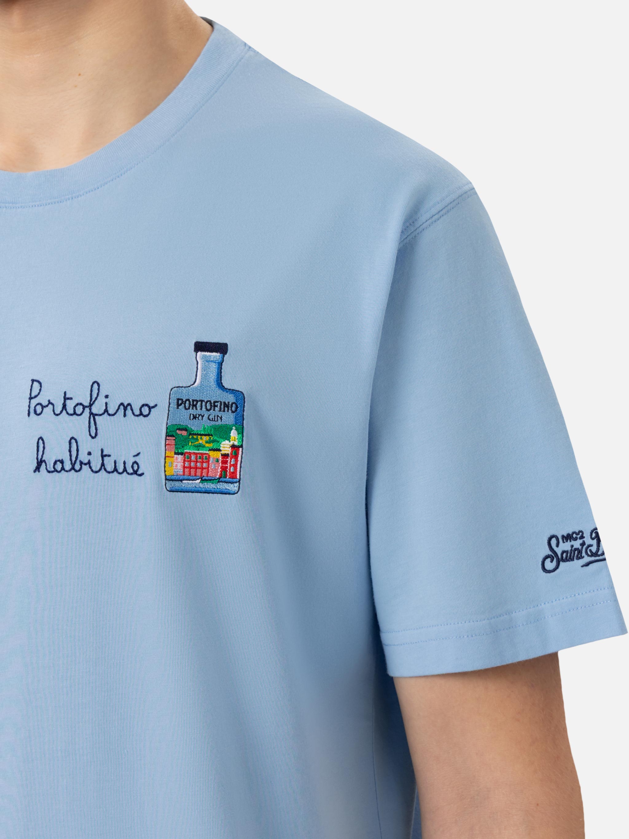 Cotton T-Shirt With Portofino Habituè Embroidery |portofino Dry Gin Special Edition Blue