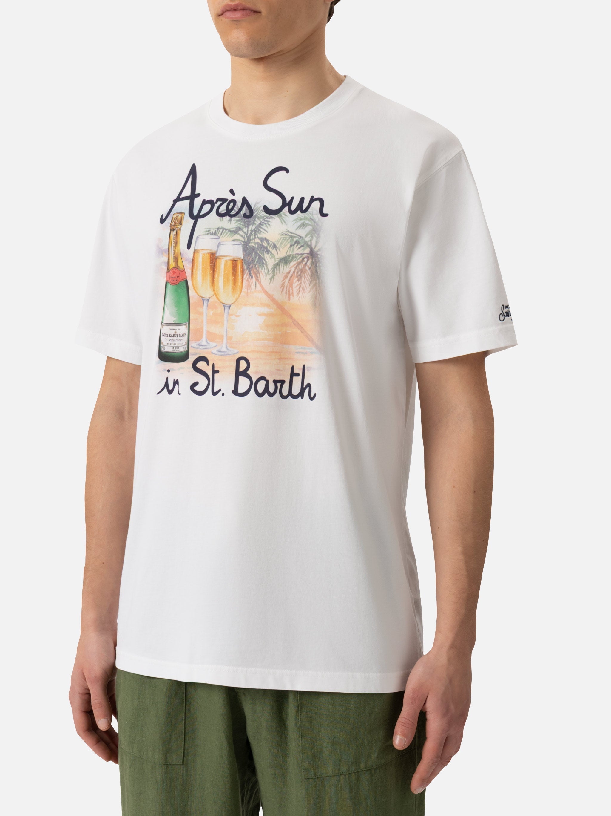Cotton T-Shirt With Après Sun St. Barth Print White