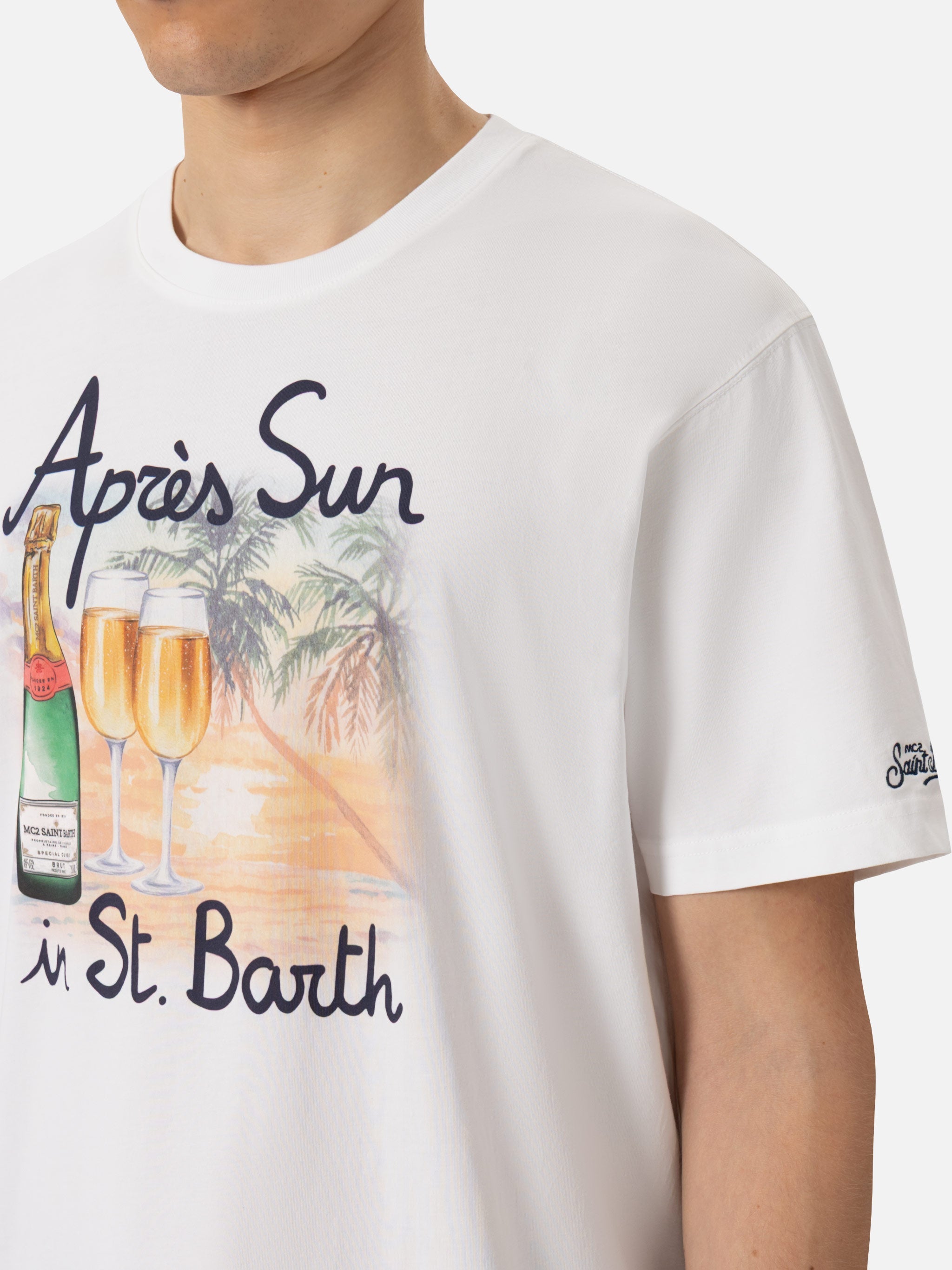 Cotton T-Shirt With Après Sun St. Barth Print White