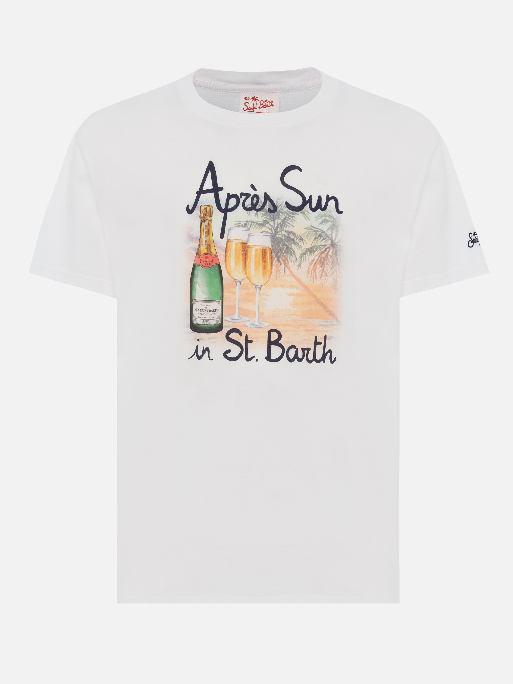 Cotton T-Shirt With Après Sun St. Barth Print White